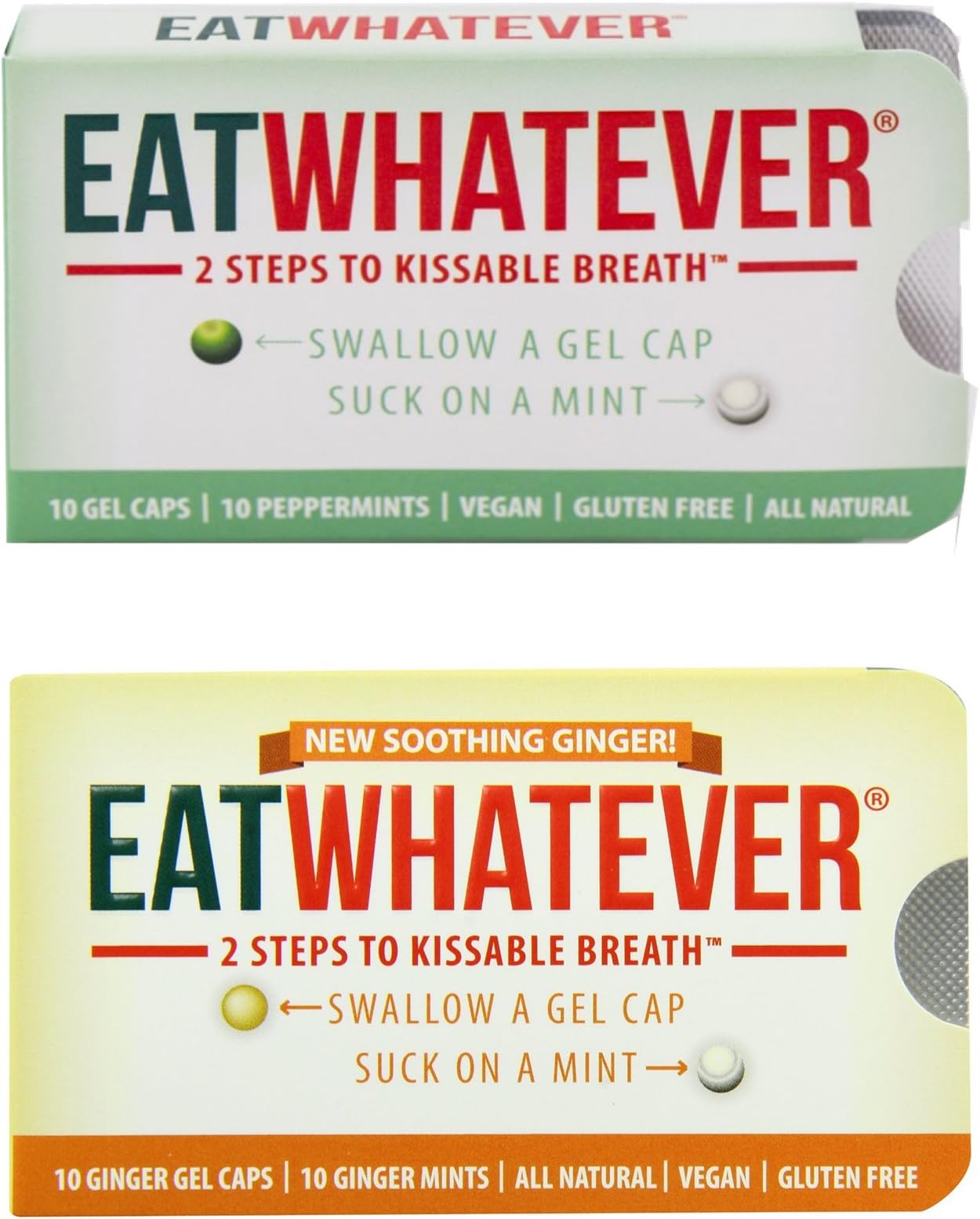 2 Step Breath Freshener Peppermint & Ginger 10 Gel Caps & 10 Mints Each (2 Boxes)