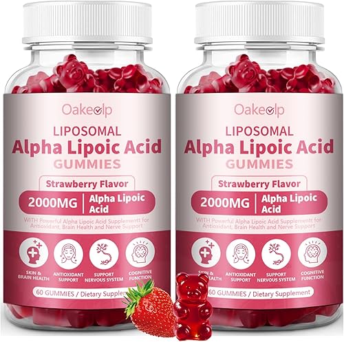 Paquete de 2 gomitas liposomales de ácido alfa lipoico de 2000 mg, complejo ALA de alta potencia, biotina y benfotiamina para antioxidante, salud
