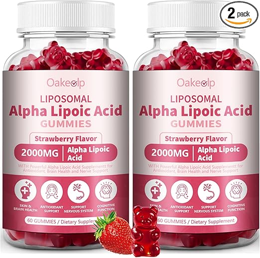 2 Pack Liposomal Alpha Lipoic Acid Gummies 2000mg Gummies,High Potency ALA Complex Biotin & Benfotiamine for Antioxidant, Brain Health and Nerve* Support,Liposomal Enhance 98% Absorption