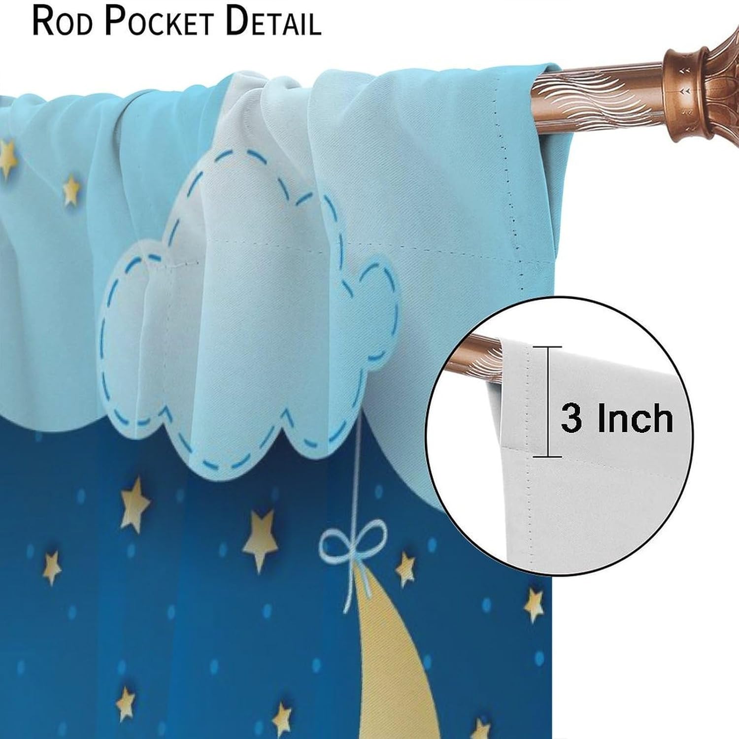 Kids Night Blackout Curtains,Cartoon Cloud Cute Sky Moon Star Pattern Drapes Window 2 Panel Rod Pocket Curtain for Girls Boys Baby Bedroom Nursery Decor 21" W X 45" L