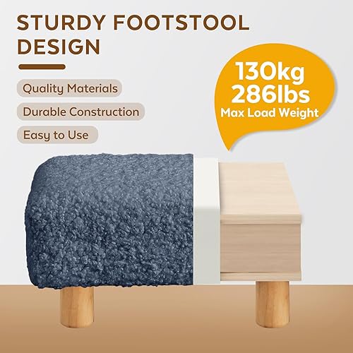 Miniatura 3 de Taburete pequeño otomano, reposapiés otomano de sherpa, reposapiés otomano para sofá, reposapiés rectangulares y otomanos, pequeño para sala de Azul