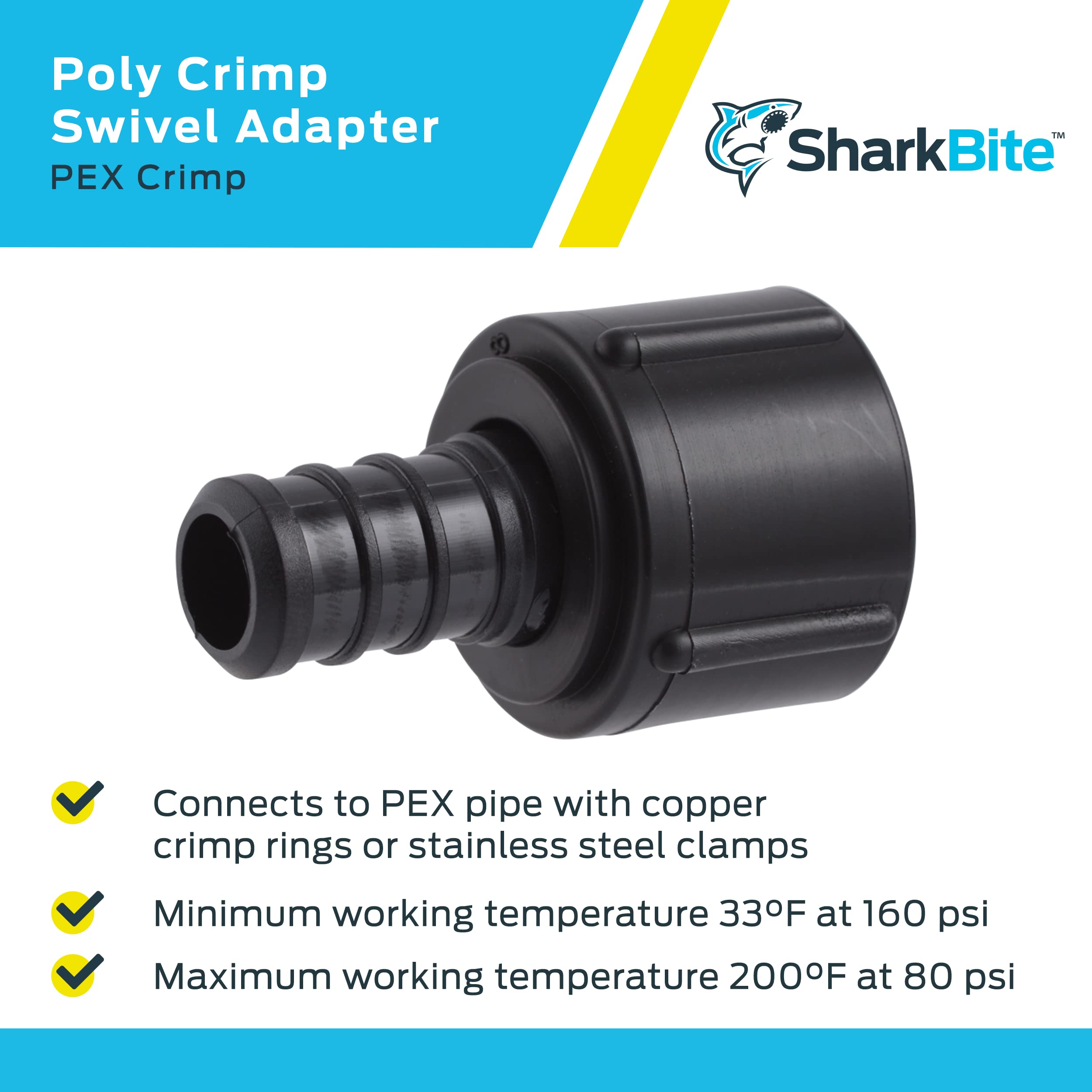 SharkBite Accesorios de crimpado de polietileno UP526, 1,27 cm, paquete de 25