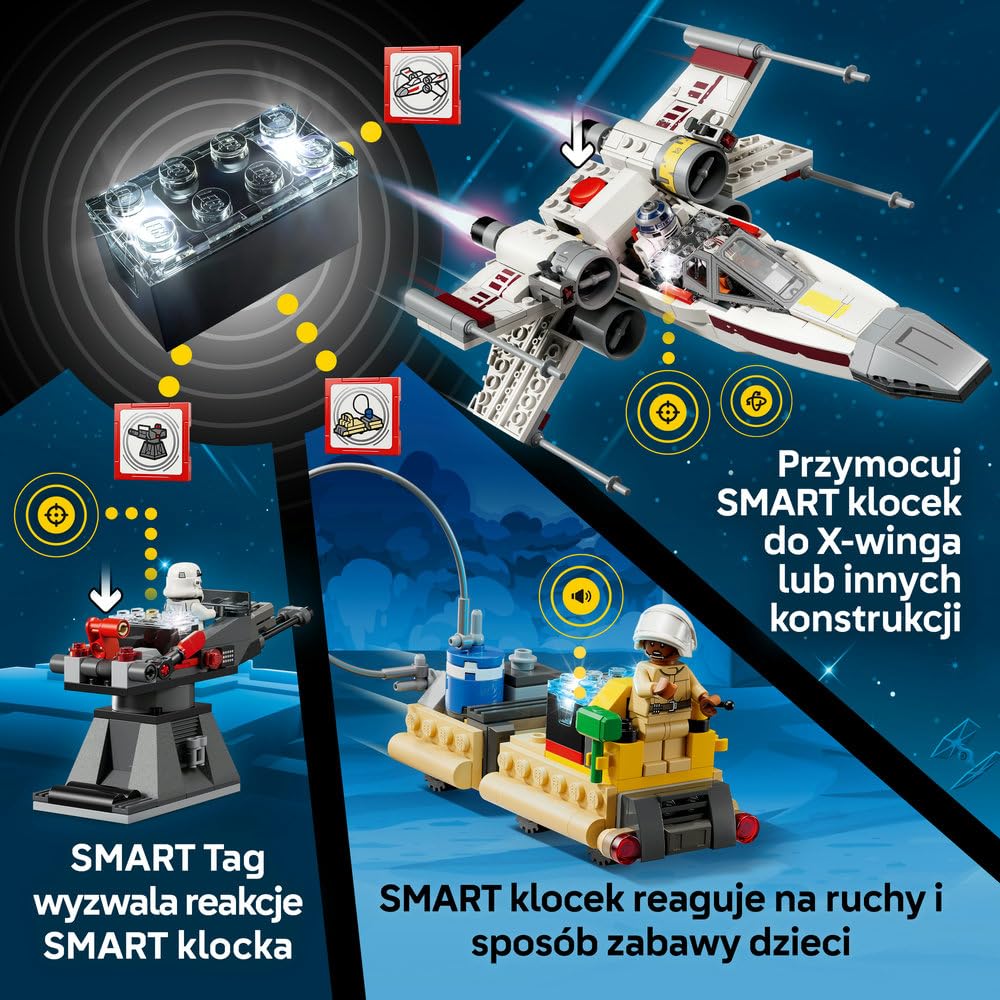 LEGO Star Wars SMART Play: X-Wing Czerwona Piątka Luke’a 75423 | Interaktywna zabawka dla dzieci 6+, seria SMART Play, prezent Star Wars, klocki dla chłopca i dziewczynki, 581 elementów