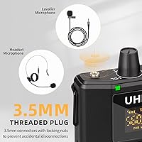 Vista 6 de Depusheng Sistema de auriculares inalámbricos UHF - Sistema de micrófono inalámbrico con micrófonos de solapa Lavalier, rango de 200 pies, enchufe