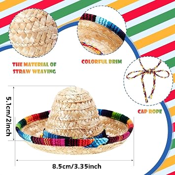 2 Pack Bearded Dragon Sombrero Hats - Lizard Cinco De Mayo Straw Hat with Adjustable Chin Strap Small Pet Mexican Costume Accessories for Reptile HamsterLeopard Gecko Ferret Guinea Pig (2 Pack)