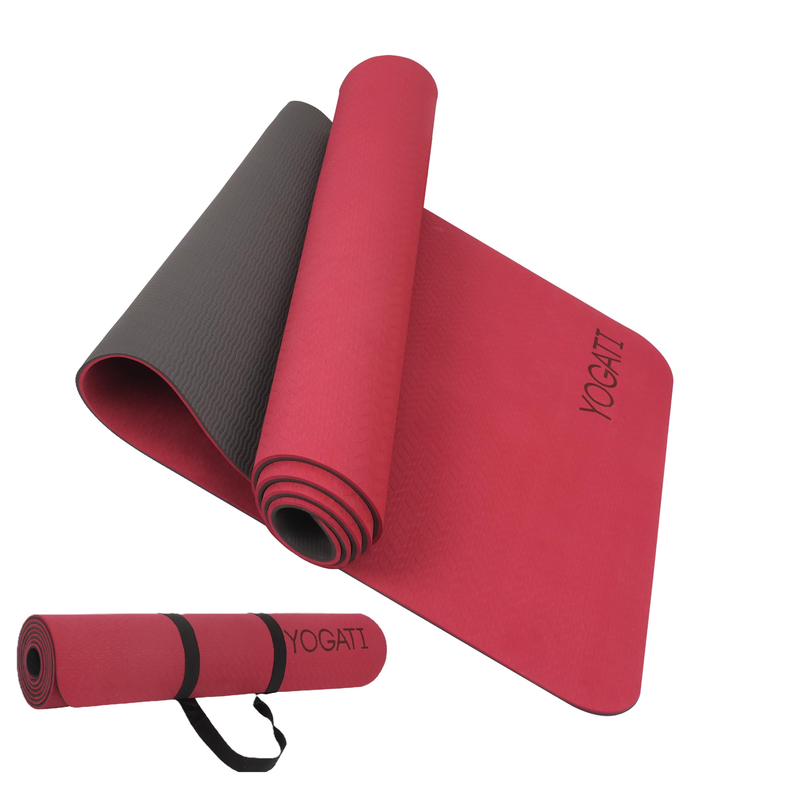 YOGATI Sportmatte Fitnessmatte Rutschfest mit Tragegurt. Gymnastikmatte für Yoga, Pilates und Fitness. Yoga Matte für Männer und Frauen. Yogamatte Rutschfest. Trainingsmatte, Yoga Mat. (hellgrau)