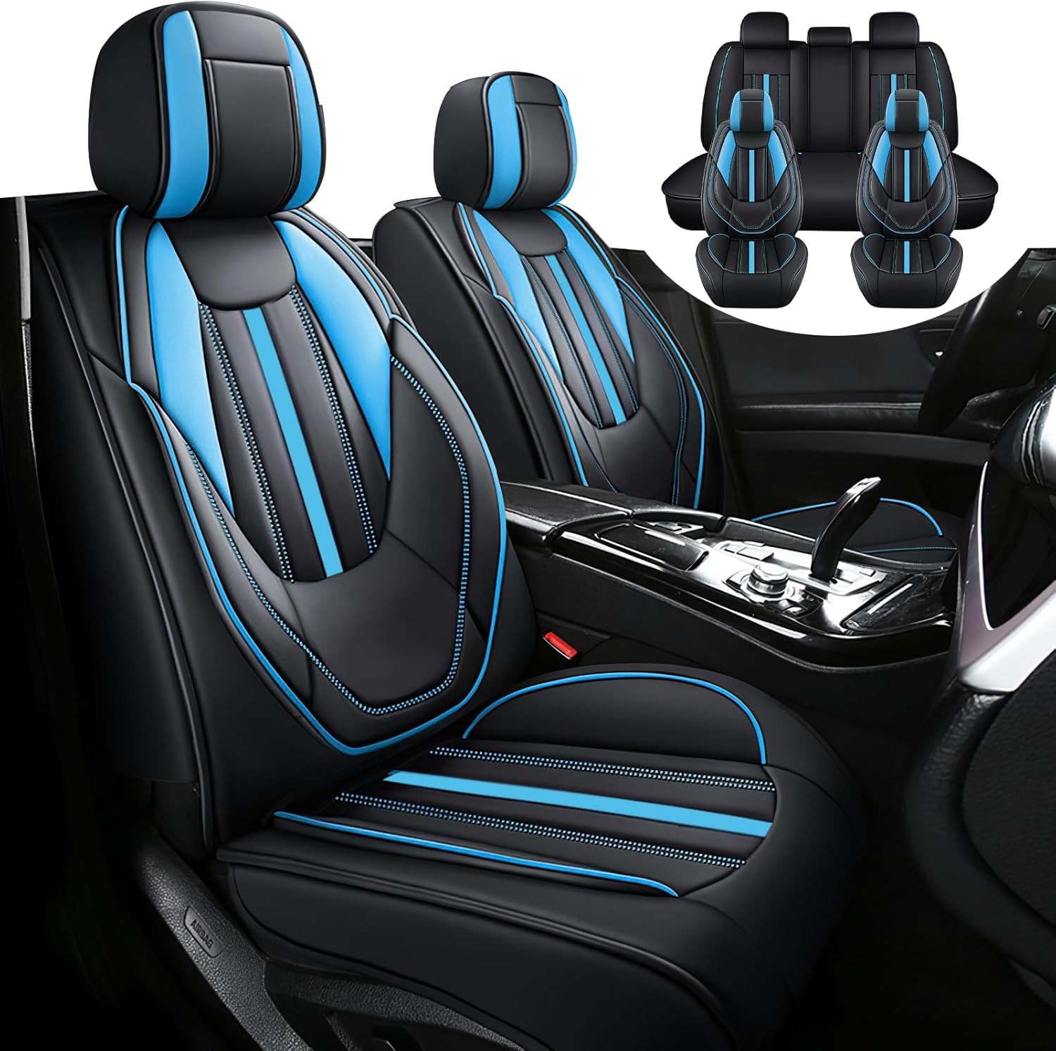 Car Seat Covers for Jeep Wrangler 2000-2025, Premium Nappa Leather Car Seat Cover, Automobile Seat Cover Sets, Stylish Sport Seat Protectors.(Standard 5 Seats/Black Blue)