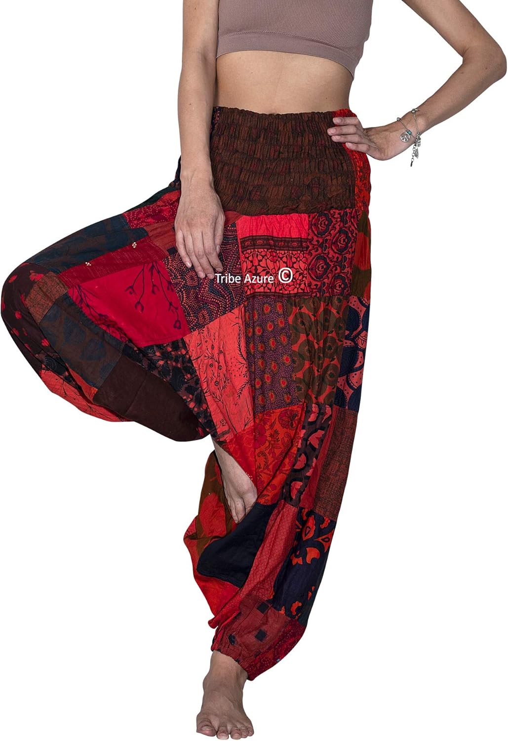 Tribe Azure 100% Cotton Casual Pants Patchwork Comfortable Baggy Yoga Hippie Boho Colorful - Image 8