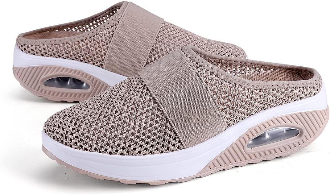 Women's Orthopedic Shoes, Diabetic Walking Air Cushion Slip-Ons, Khaki, Size 8.5