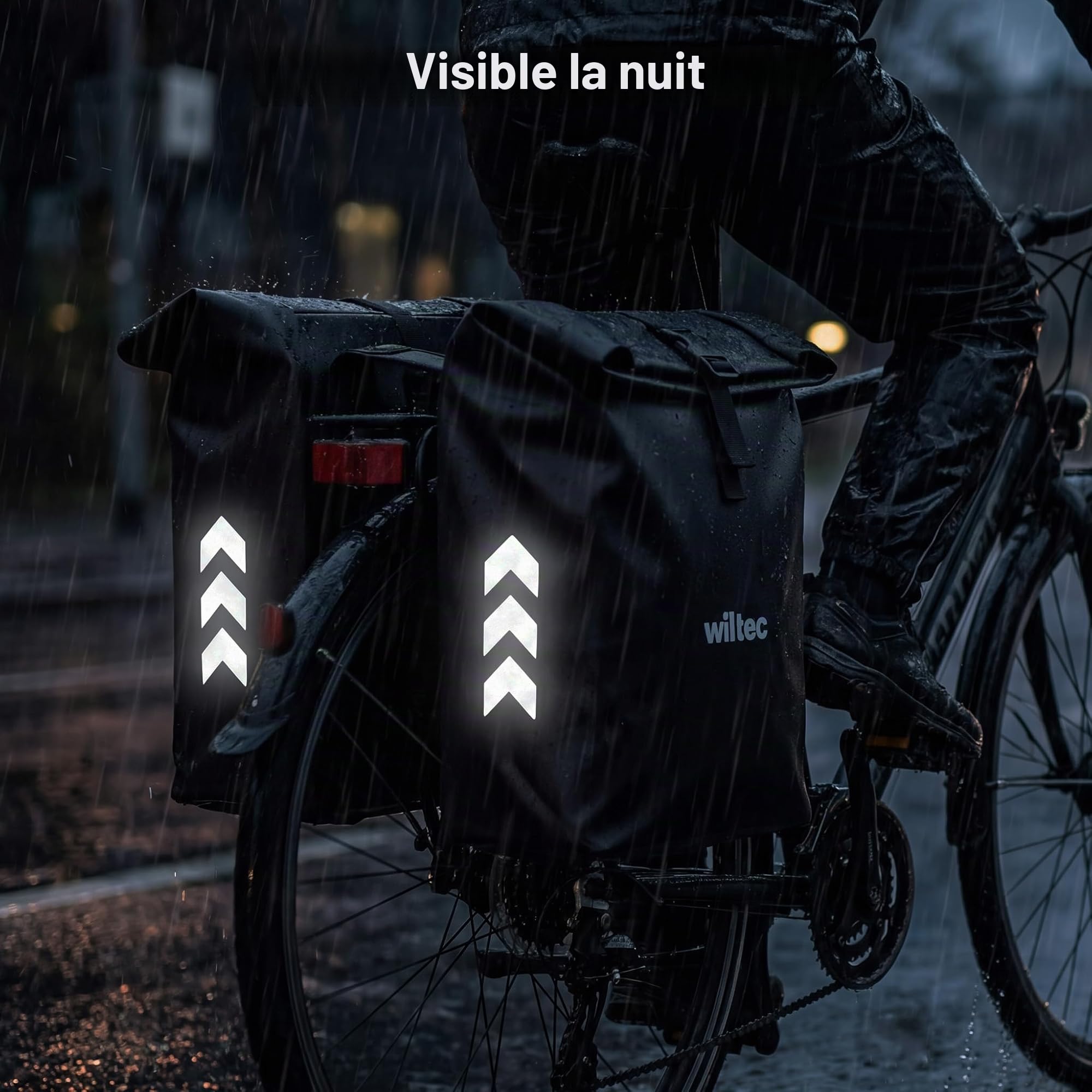 WilTec Sac Double pour Porte-Bagages 48 l, Sacoche de vélo pour Porte-Bagages 30 x 14 x 57 cm, Sacoche de vélo résistante à l'eau