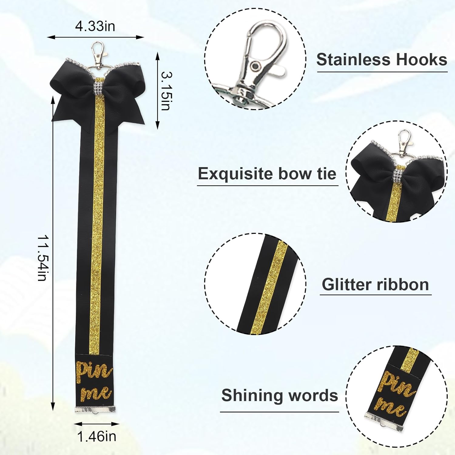 Cheer Pin Me Ribbon Keychain for Backpack, Glitter Cheerleader Keychain Pin Strap Cheer Pin Holder Cheerleader Gifts - Image 2