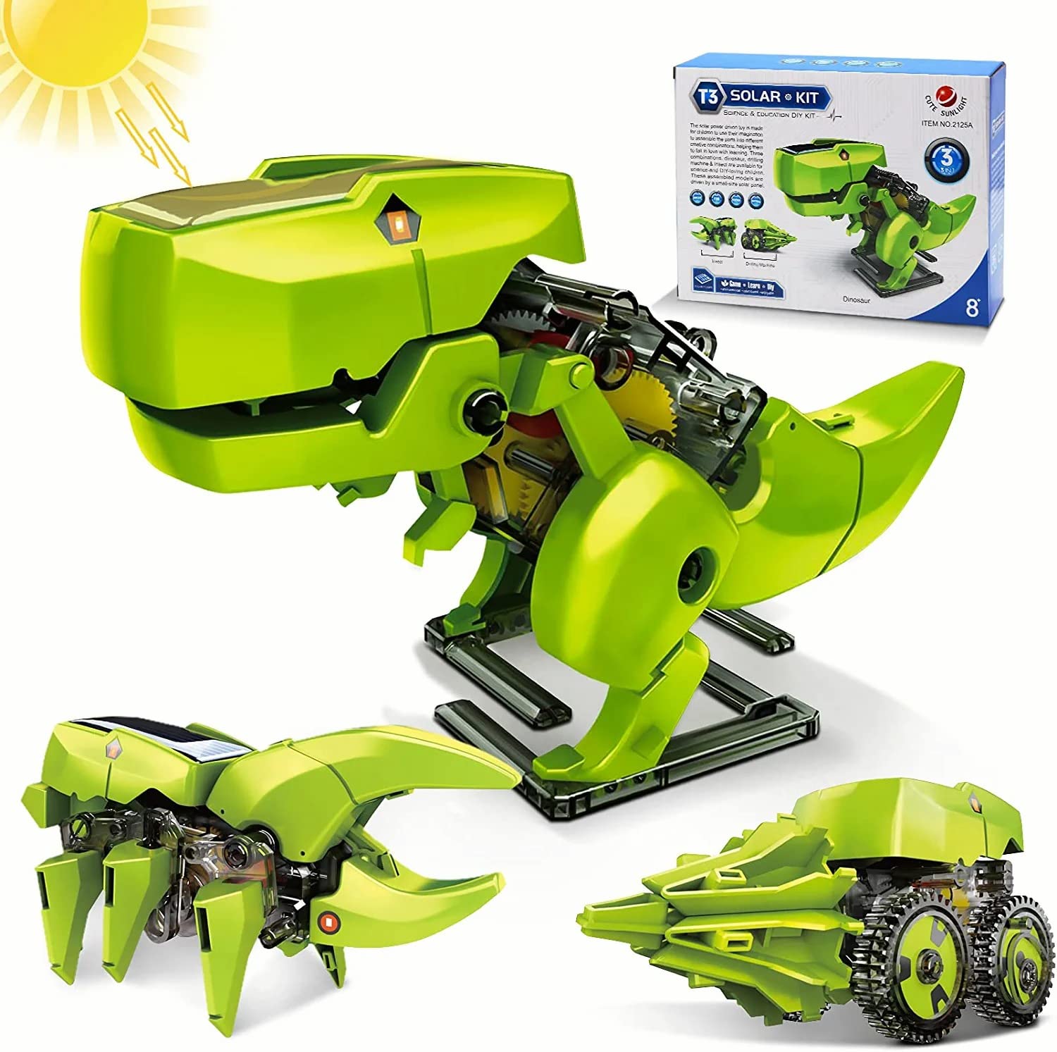 Dinosaur Solar Robot Toys for Kids, 3 in 1 Building Games Educational Robot Toy for Boys Ages 5 &12, Dinosaur Robot Gift, Best for School & Family Creative Activities