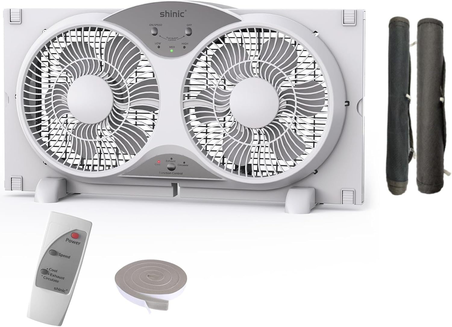 shinic Twin Window Fan with Remote Control, Removable Cover, Reversible, 9 inch, 3 Speed, 3 Function, Expandable, Exhaust, Airflow 8.40 ft/sec, Ideal for Home, Kitchen, Bedroom & Office
