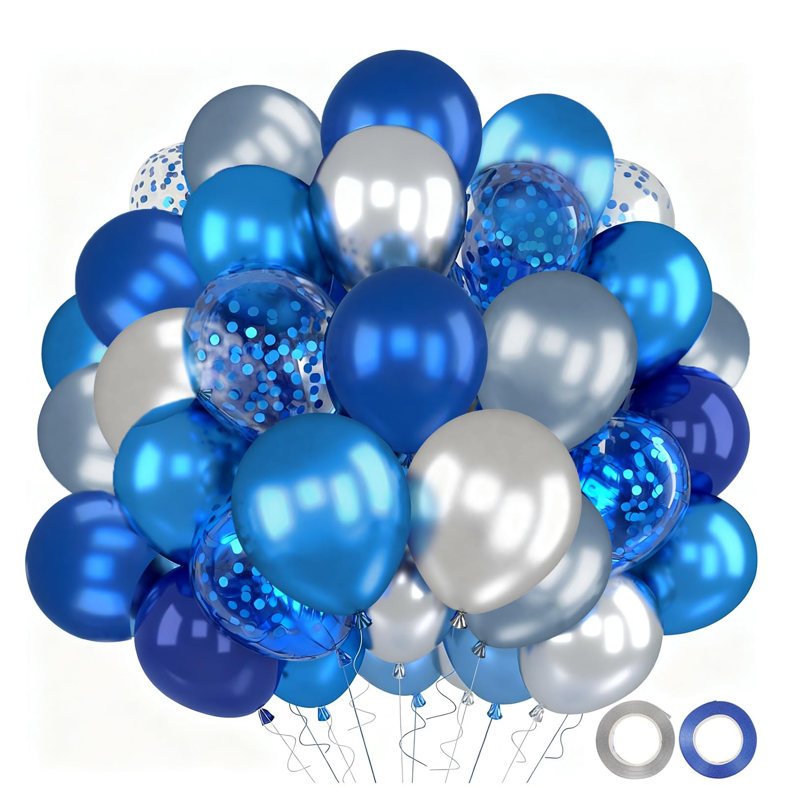 Balloons, 35Pcs 12" Birthday Balloons, Confetti and Metallic Shimmer Latex Balloon Set, Navy Blue & Silver Balloons for Birthday Party, Weddings,Events, Balloon Bouquets and 100-Day Decoration