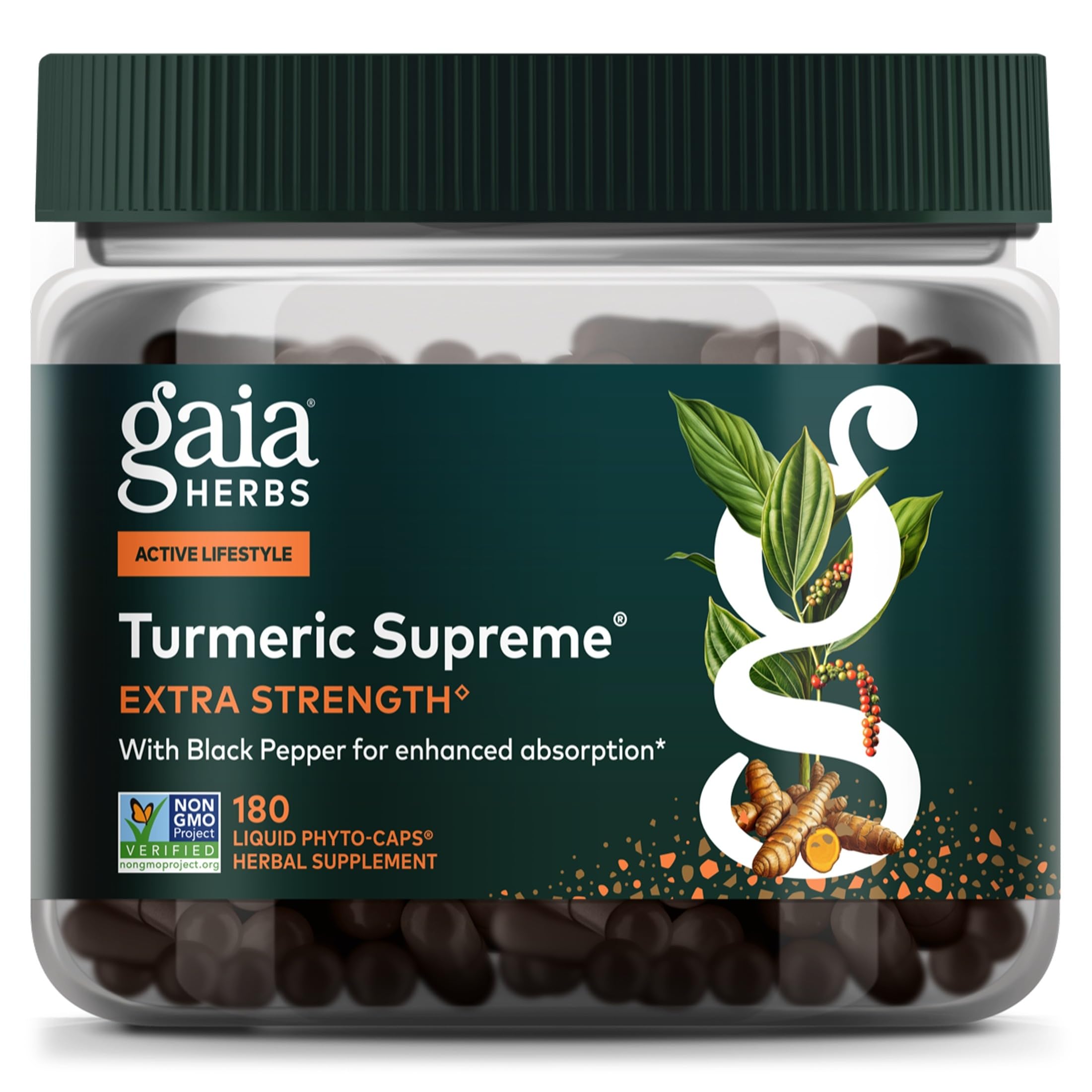 Gaia Herbs Turmeric Supreme Extra Strength, 180 Vegan Capsules 180 Count (Pack of 1)
