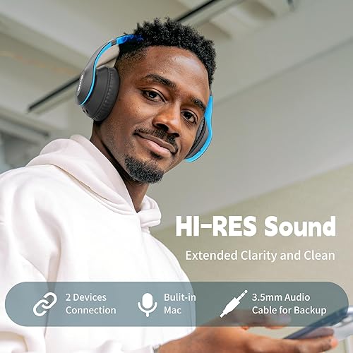 Miniatura 2 de WH207A - Auriculares inalámbricos Bluetooth sobre la oreja, auriculares estéreo de alta fidelidad de 65 horas con micrófono y modos 6EQ, auriculares