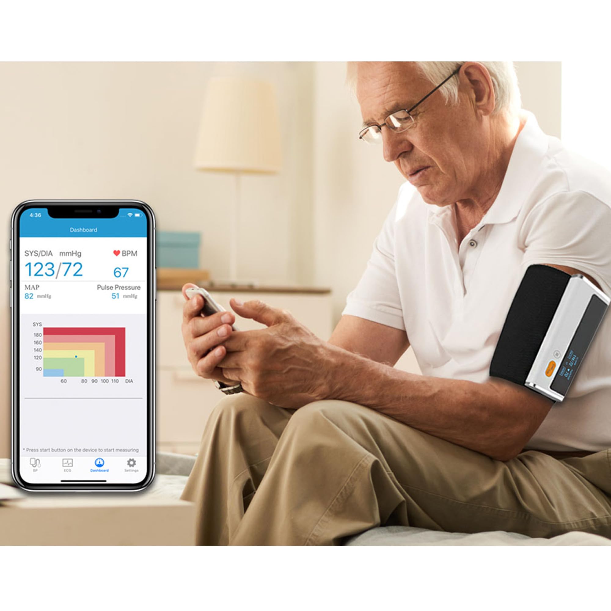 Viatom - Armfit con monitor y medidor de presión con ECG, con pulsera para adultos, 35198