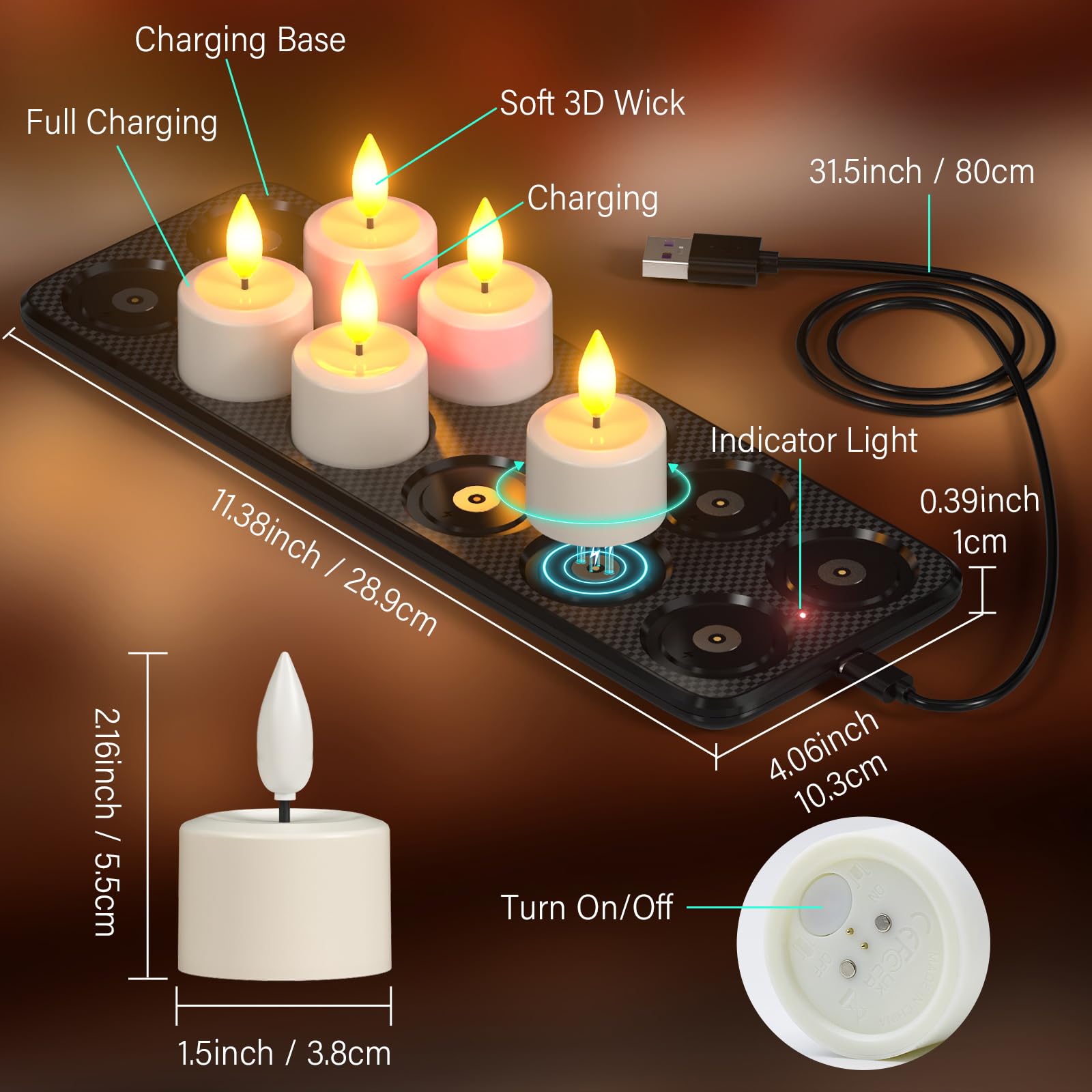 SoulBay LED Teelichter Wiederaufladbar Outdoor mit Fernbedienung & Timer | 12er Wasserdichte Elektrische Teelichter LED Kerzen Aufladbar mit Ladestation für Zimmer Badezimmer Wohnzimmer Halloween Deko