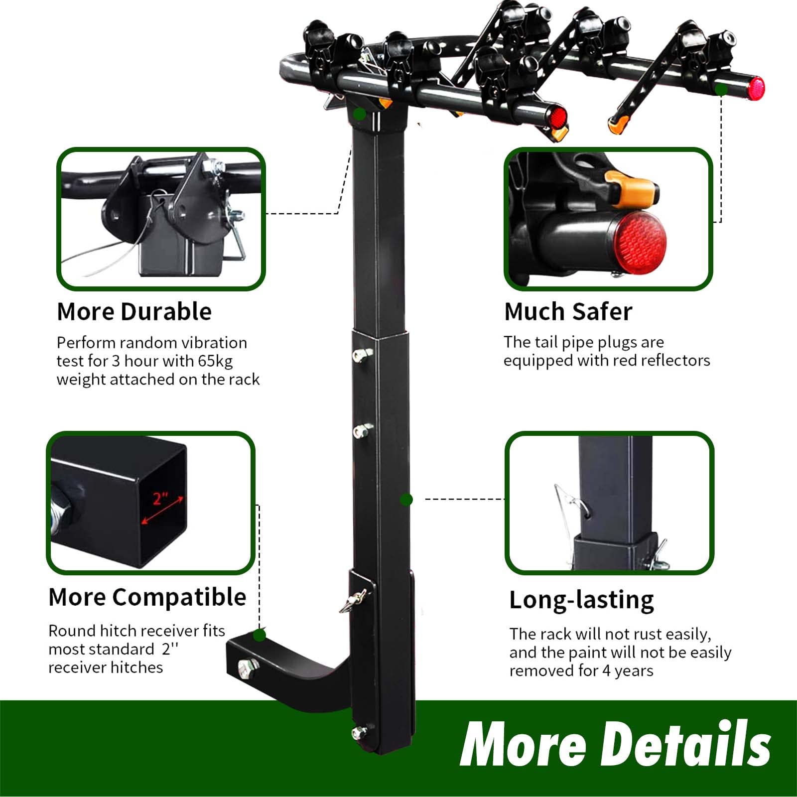 GUDE 3 Bike Rack Hitch Mount Rack, Heavy Duty Alloy Steel Bicycle ...