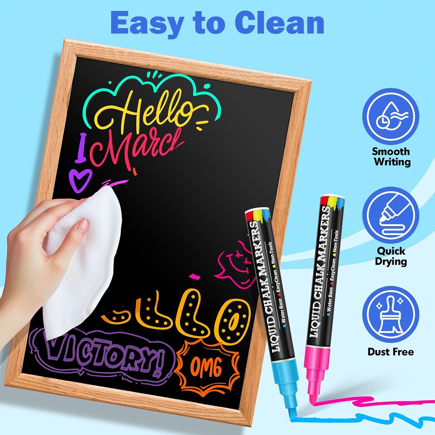 46 Pack Liquid Chalk Markers for Blackboard, Dry Erase Markers Pens for Chalkboard Calendar Window Car Glass, 6mm Reversible Tip, Dust-Free Chalk Pens for School Bistro Businesses Restaurants