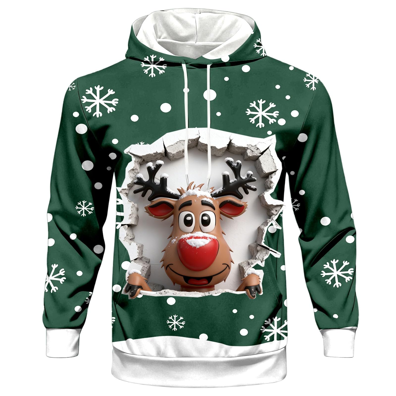 Generisch Tuta natalizia da uomo, da jogging, set di tute natalizie, 2 pezzi, Funky Reindeer, stampa 3D, abbigliamento natalizio con cappuccio e pantaloni da jogging