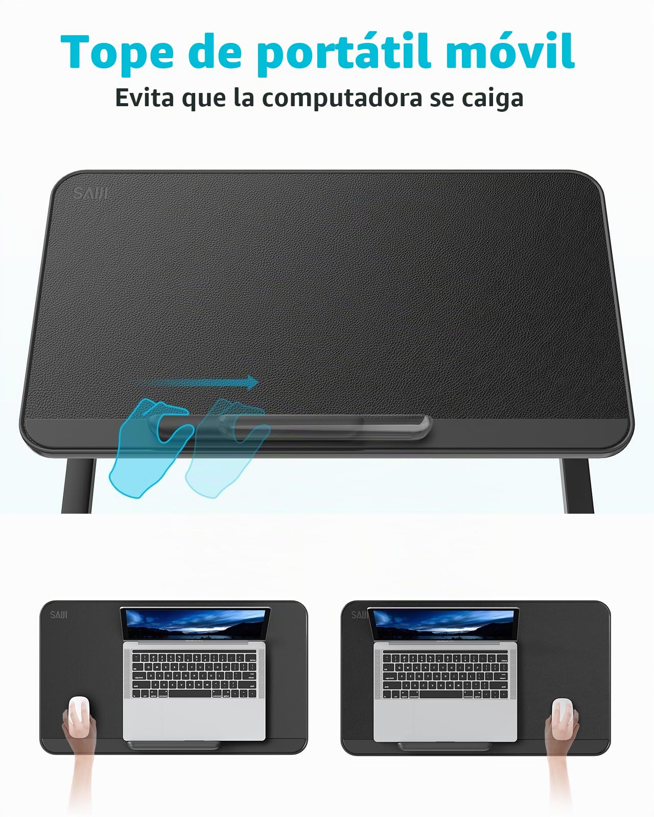 Mesa de Cama, SAIJI Lapdesk, ángulo de Altura Ajustable, Plegable, hasta 17in portátil, Cama, sofá, Tabla (Negro, 52 * 30cm)