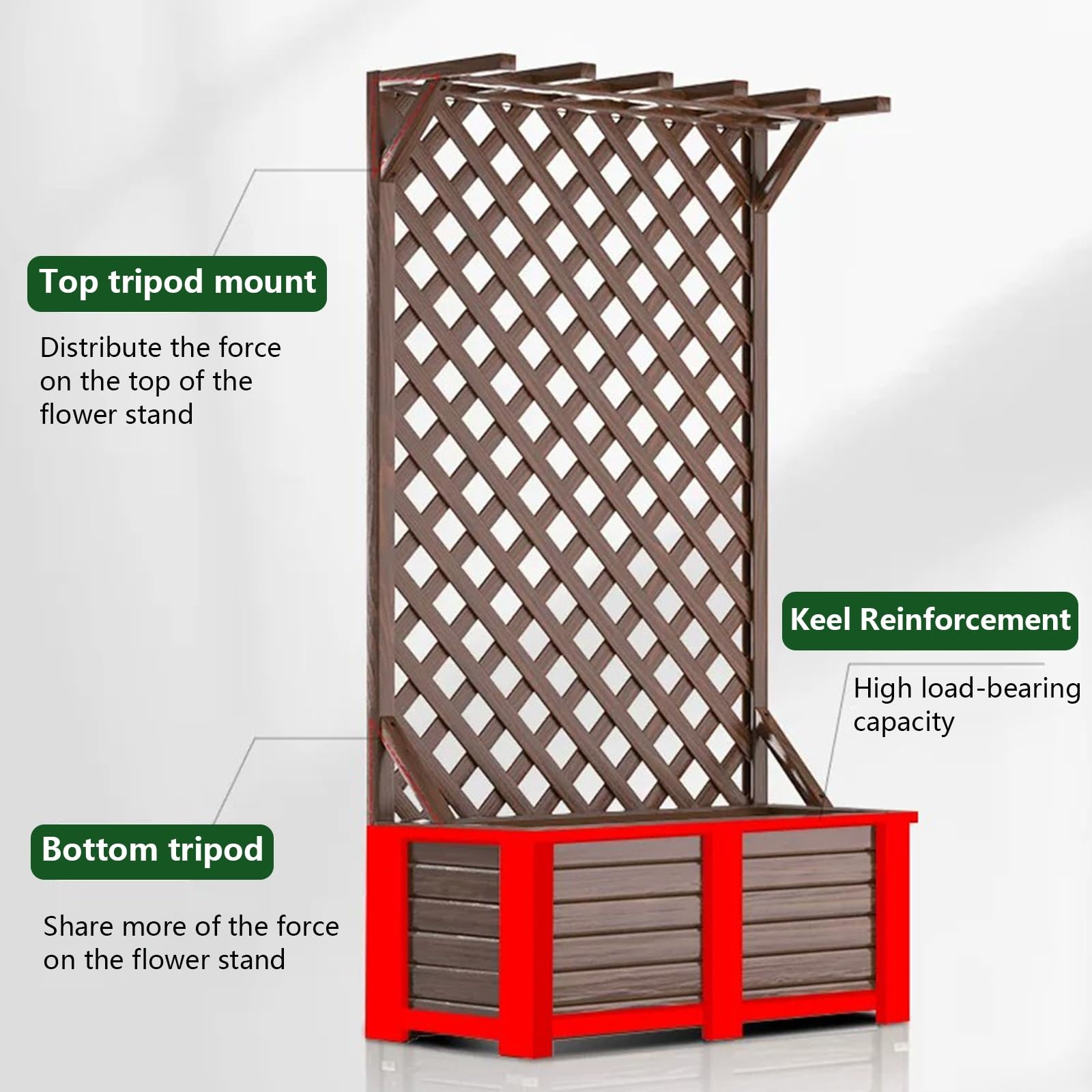 Jardinera Vertical de Celosía de Diamante Con Enrejado, Soporte for Plantas Trepadoras Montado en La Pared de Alta Resistencia, Marco de Madera Maciza Engrosada(39.4x11.8x70.9in,Top)