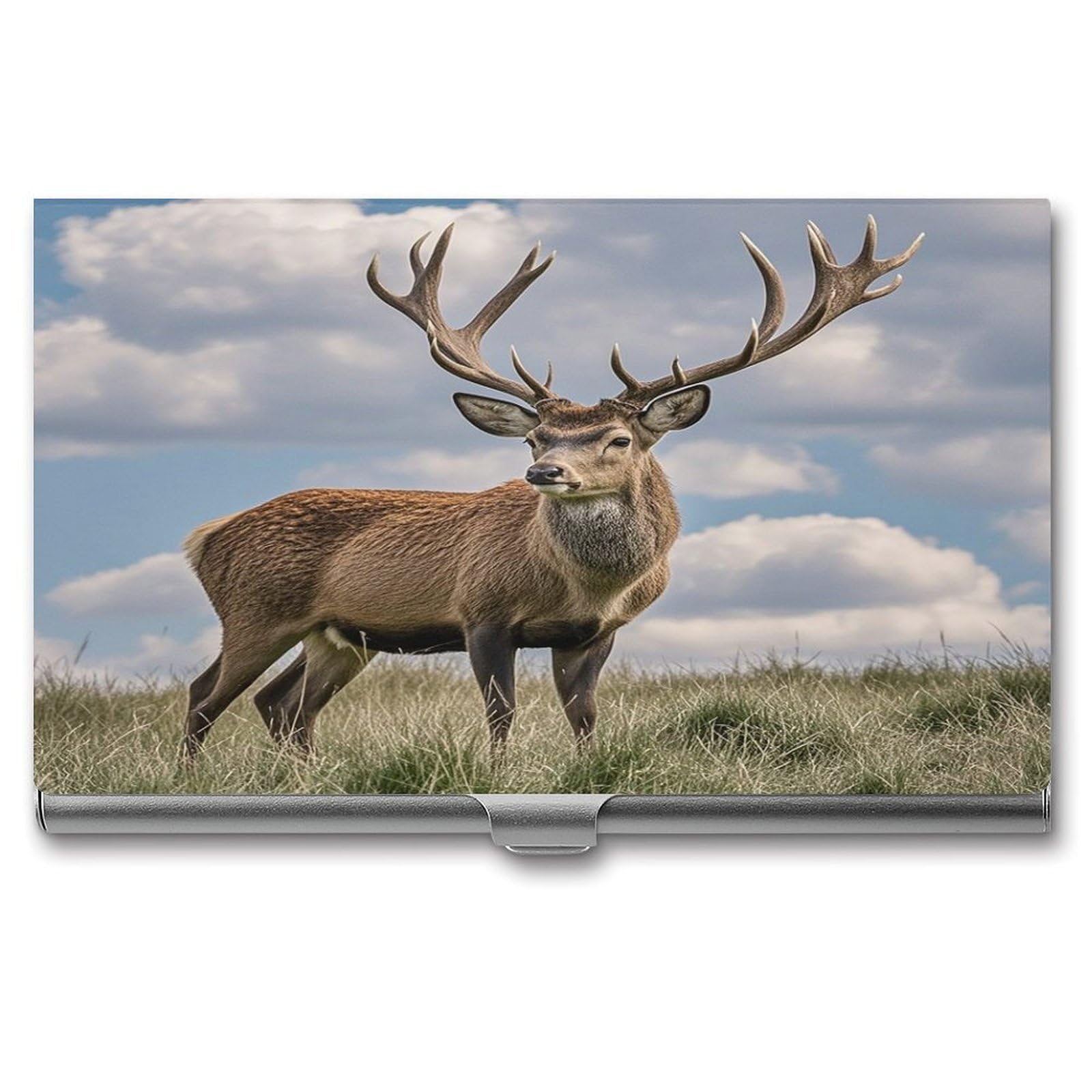 FekiLoot Elk Business Card Holder for Men Women Metal Slim Organizer Business Card Carrier Wallet Name Cards Holder Retro Slim Pocket Purse Small Portable Card Case