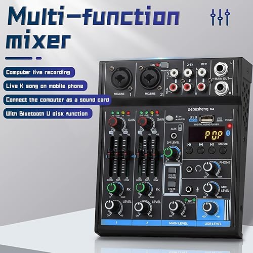 Miniatura 2 de Mezclador de interfaz USB de 4 canales, controlador de sonido DJ, mini mezclador de audio digital profesional, consola de mezcla de sonido portátil