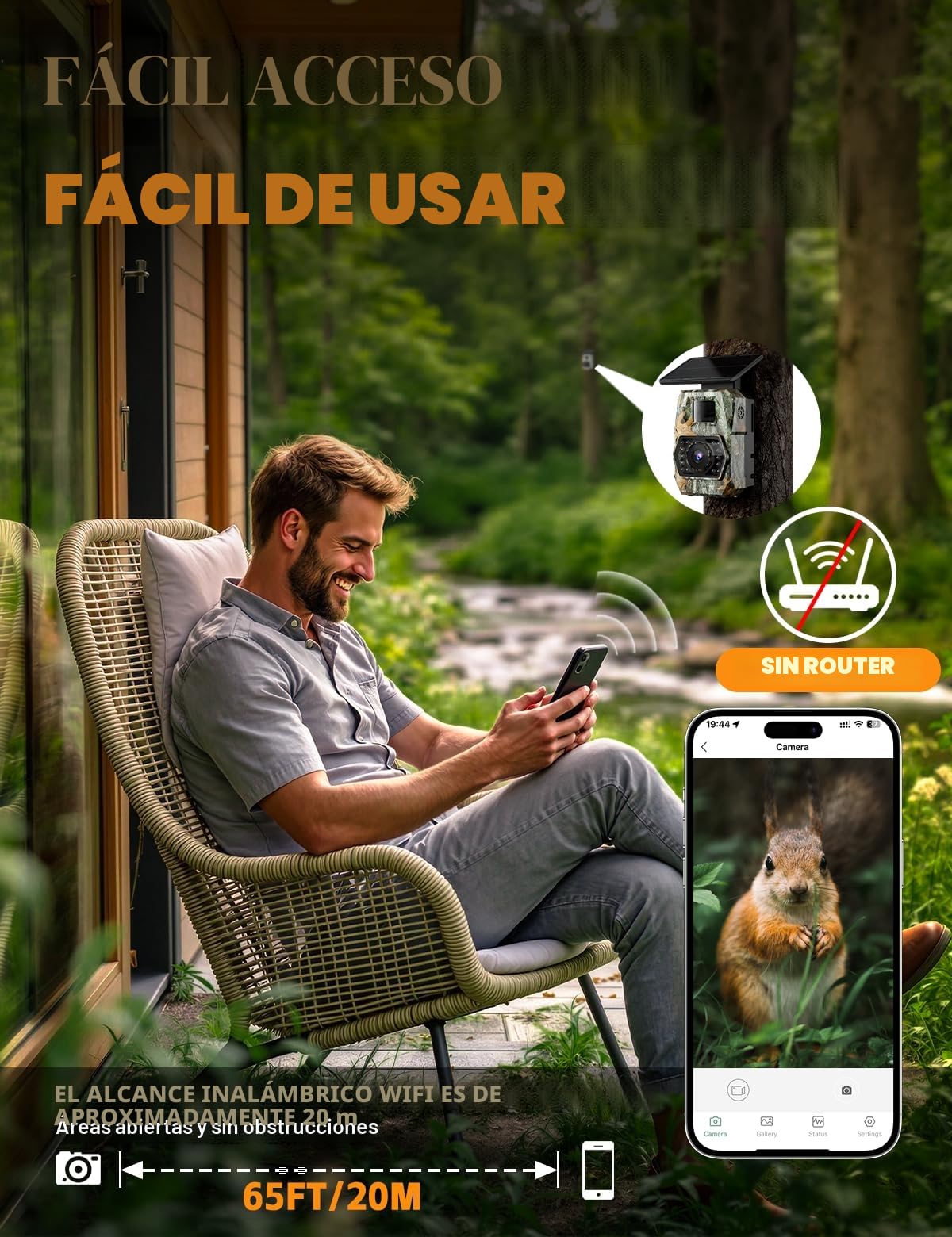 Cámara de Caza Solar WiFi 4K 60MP con Batería Recargable de 5200 mAh, Camara Fototrampeo con Visión Nocturna, 0.1s Tiempo de Activación, IP66, Observación de Animales, con Tarjeta SD de 32GB