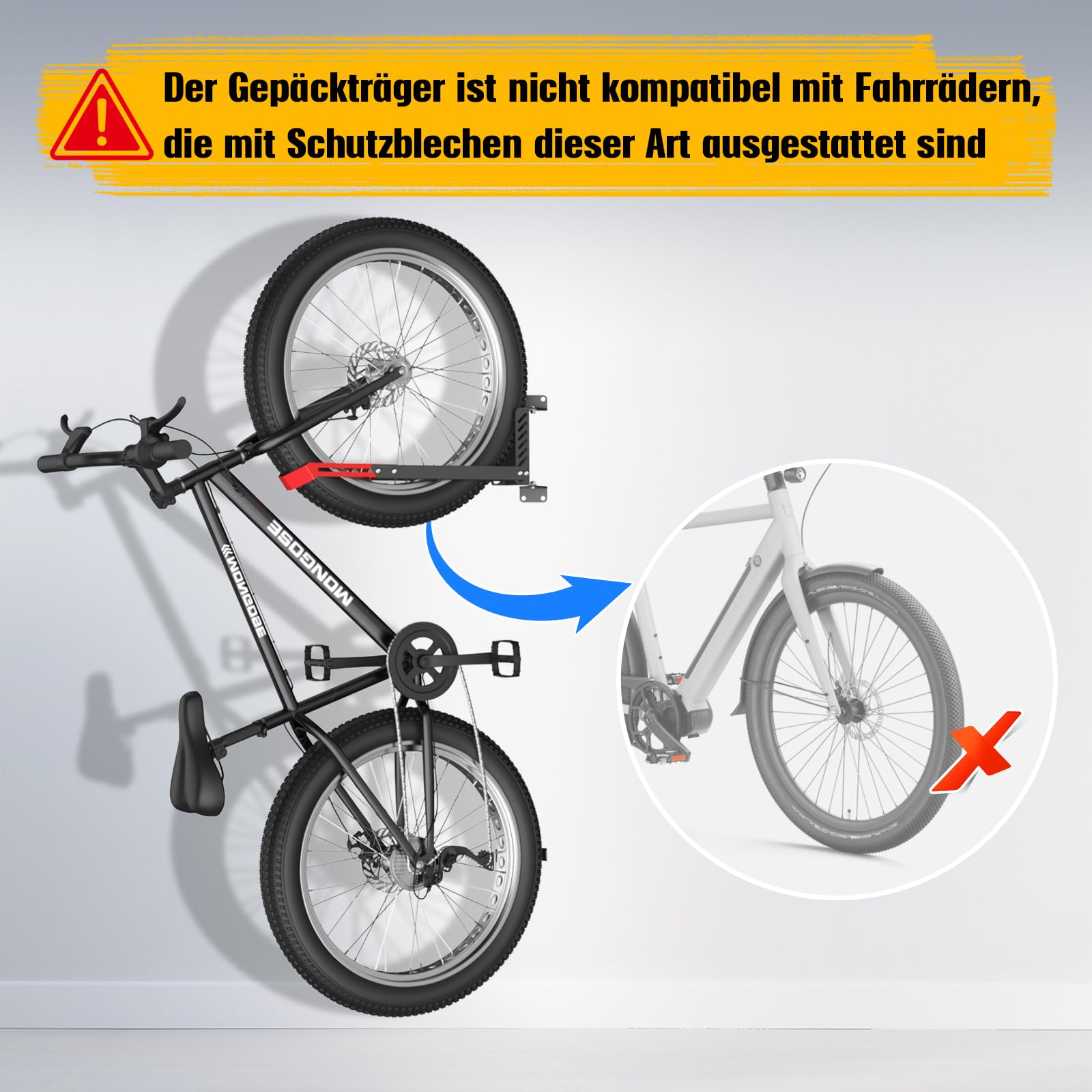 Hochwertige 160° Schwenkbare Fahrrad Wandhalterung, Fahrradständer ohne Schweres Heben, Verstellbare Faltbare Wandhalterung für Platzsparende Aufbewahrung,Passend für 20"-29" Reifen(rot/schwarz)
