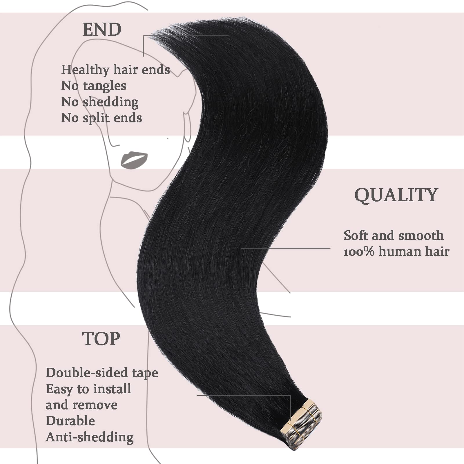 Hotlulana Extension Capelli Veri Biadesivo Nero(#1) Extension Capelli Veri 14Pollici 20pcs 35cm 40g Extension Biadesive Capelli Veri Invisible Skin Weft Remy 100% Tape in Hair Extensions Human Hair.
