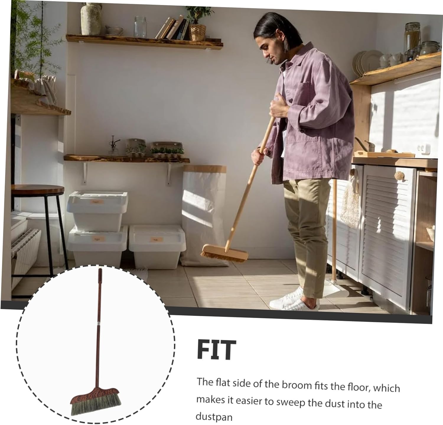 KOMBIUDA Handle Chicken Wing Broom Soft Bristle Cleaning Brush for Home Bathroom Floor Sweeper for Use for Tile Dust Debris Removal
