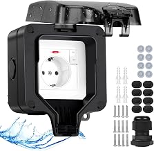 Outdoor socket waterproof IP66 with switch and indicator light, anthracite, surface-mounted, weatherproof, lockable outdoor garden socket, 1 compartment