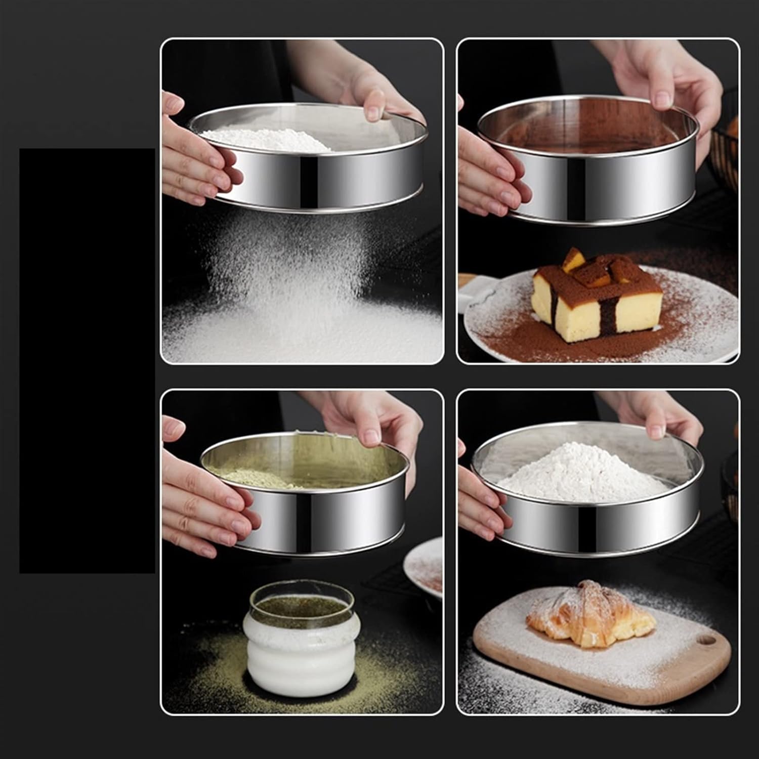 Food Strainers， Stainless Steel Ultra-fine Mesh Filter Kitchen Mesh Flour Sifter Flour Sieve Sifters Mesh Baking Tools Strainer(20cm)