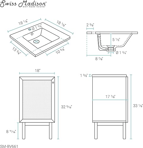 Vista 359 de Swiss Madison Classe - Lavabo de baño de roble de 24 pulgadas incluido