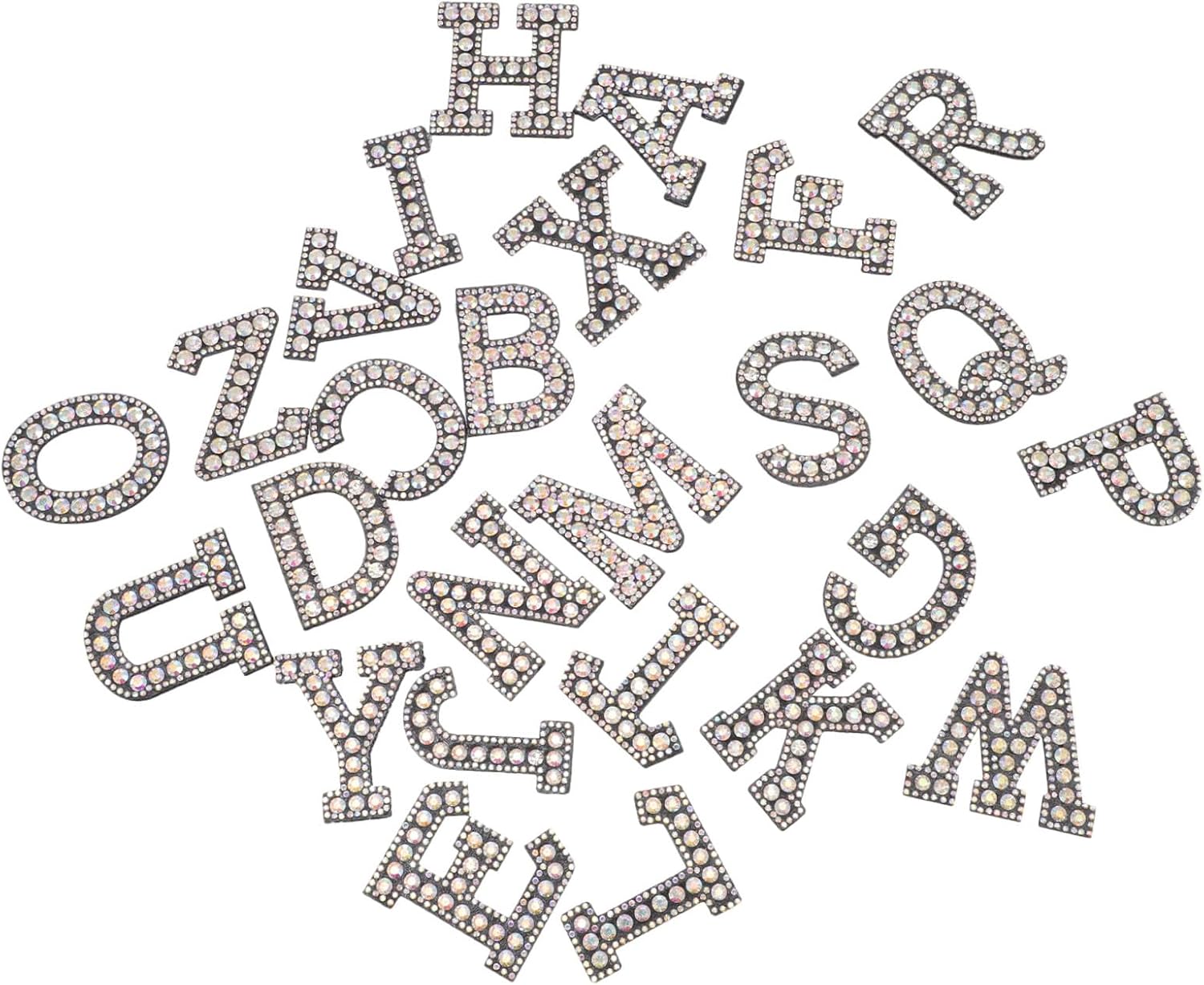 26Pcs Alphabet Rhinestone Sewing Patches for Clothing and Bags, Bling Letter Appliques Set Crystal Decoration for DIY Costume Embellishment and Repair