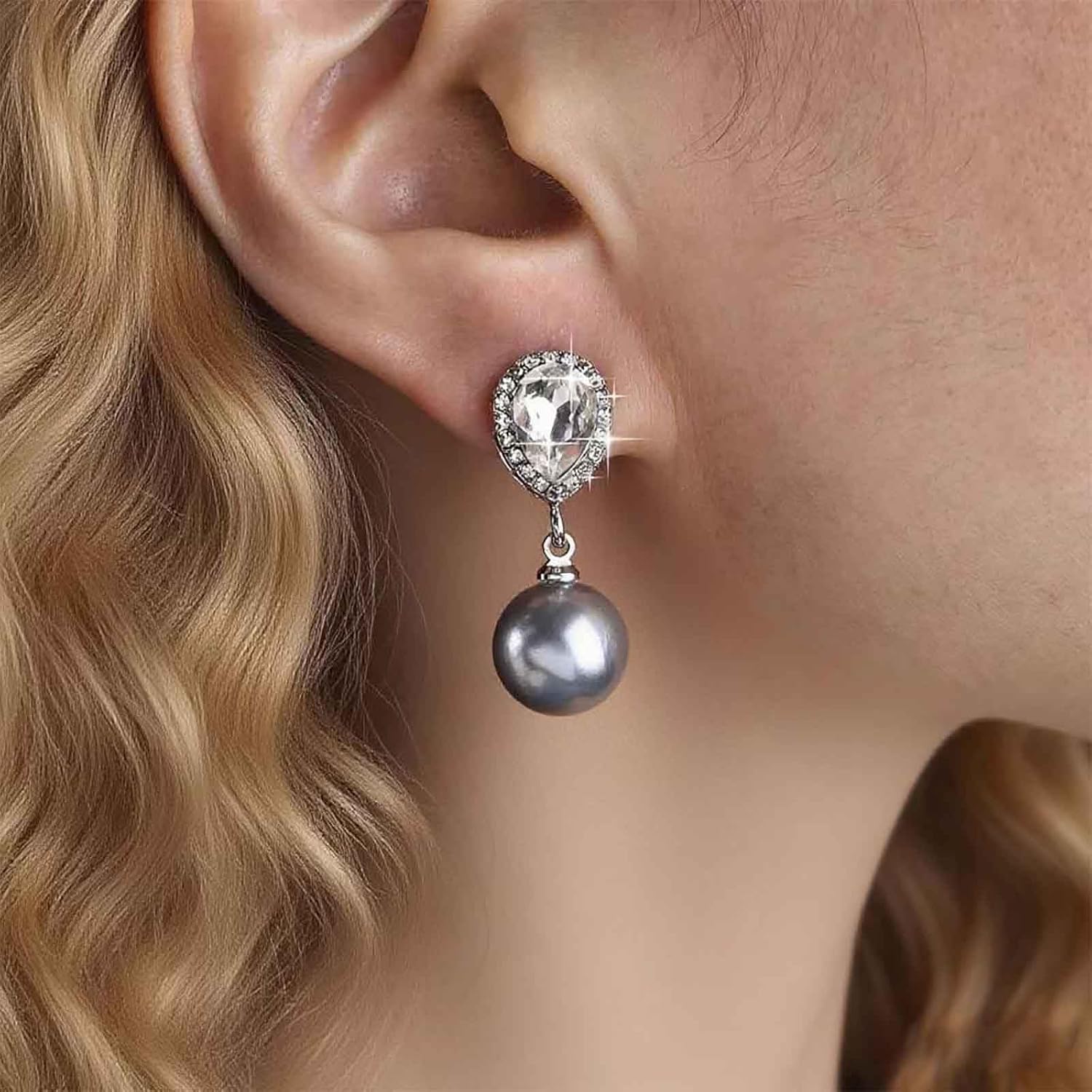 Boho Crystal Pearl Dangle Earring White Pearls Earring Silver Cz Teardrop Earrings Gemstone Waterdrop Earring Wedding Prom Jewelry for Women - Image 2
