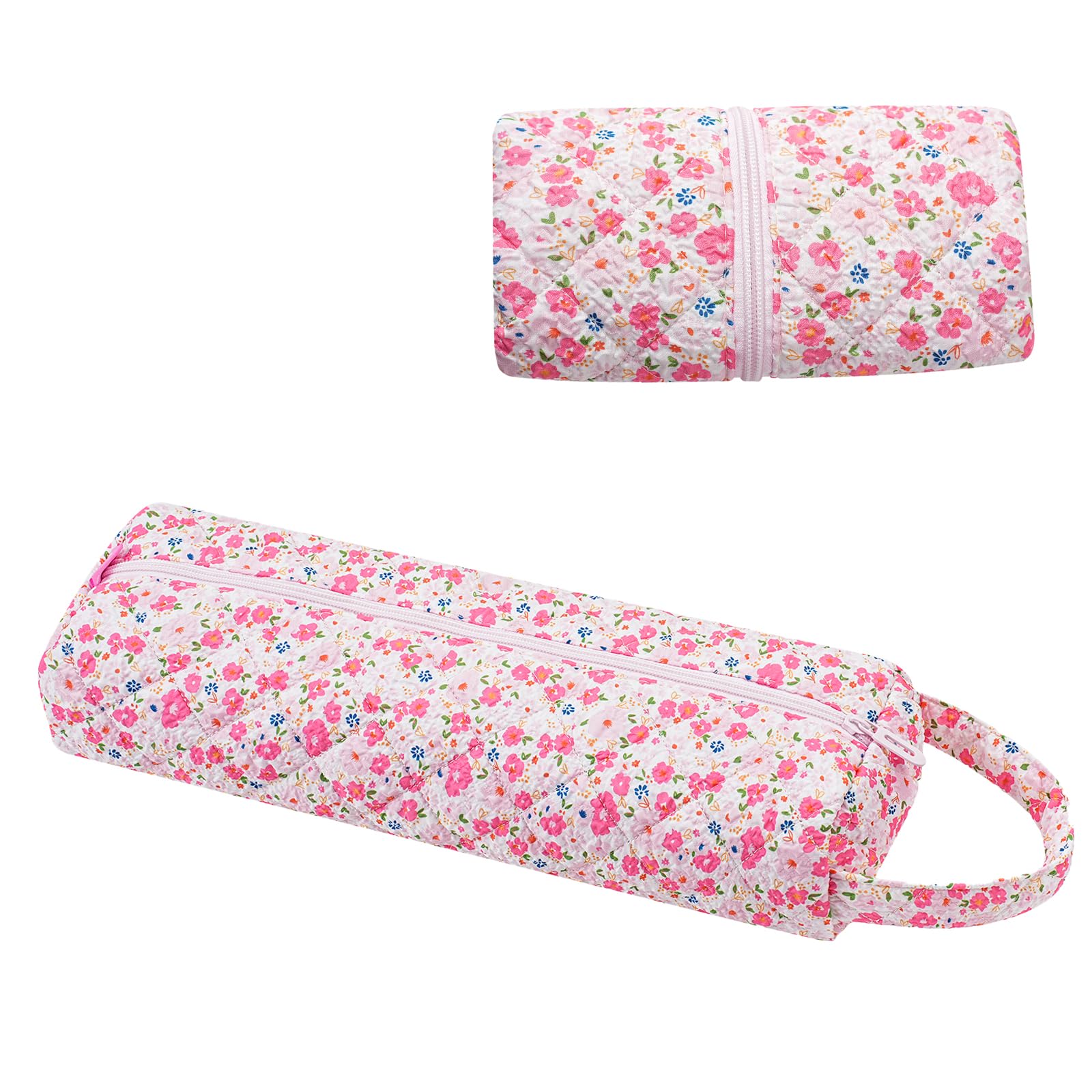 RSRSLEII Quilted Hair Tools Travel Bag, Portable&amp;Foldable,Pink Blue Flower