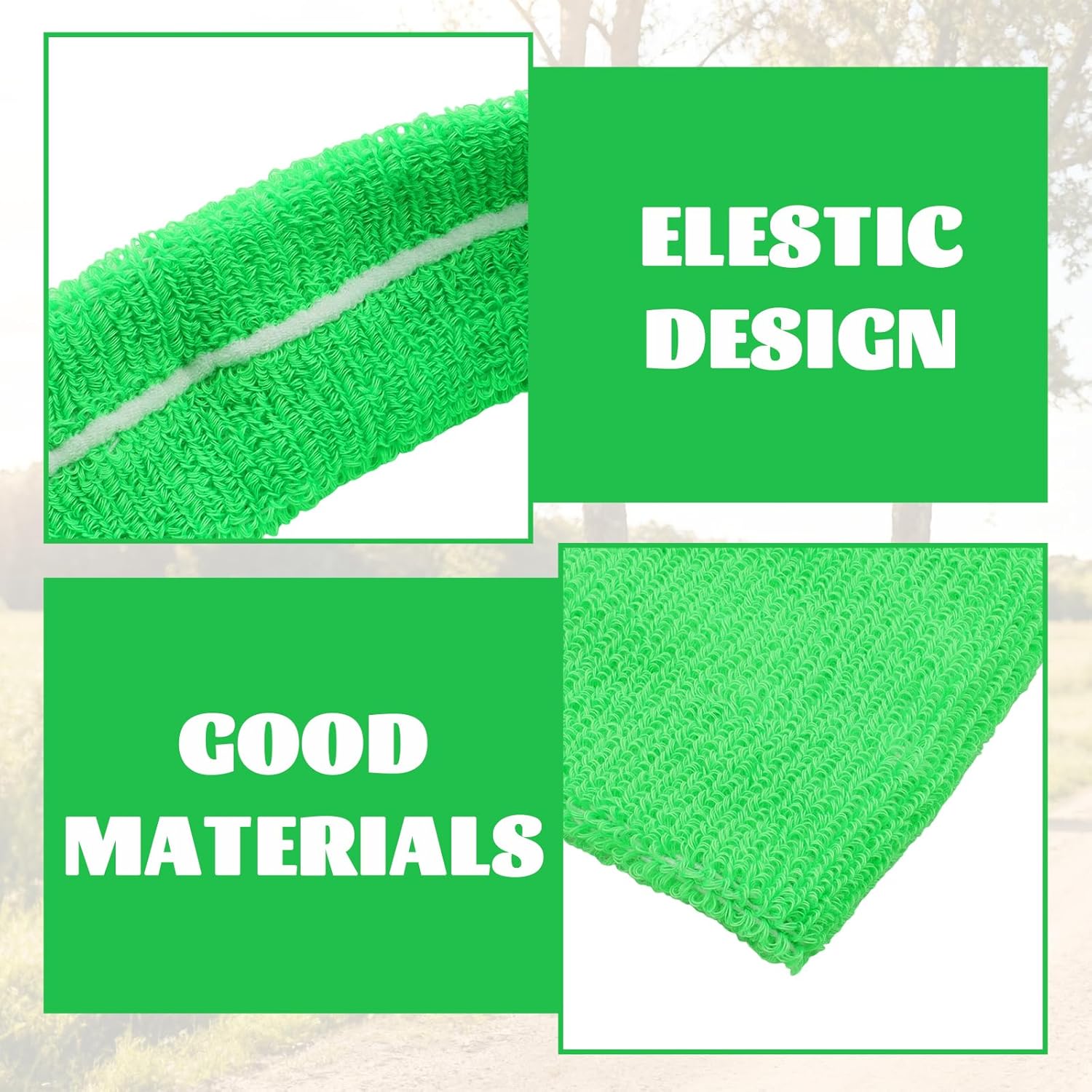 Elastic Sweatbands for Men - 3Pcs Cotton Neon Headband Arm Sweat Bands Wristband - Soccer Headband for Men Women Kids Workout Party Gym Running Sports Tennis - 80s Accessories Green - Image 3