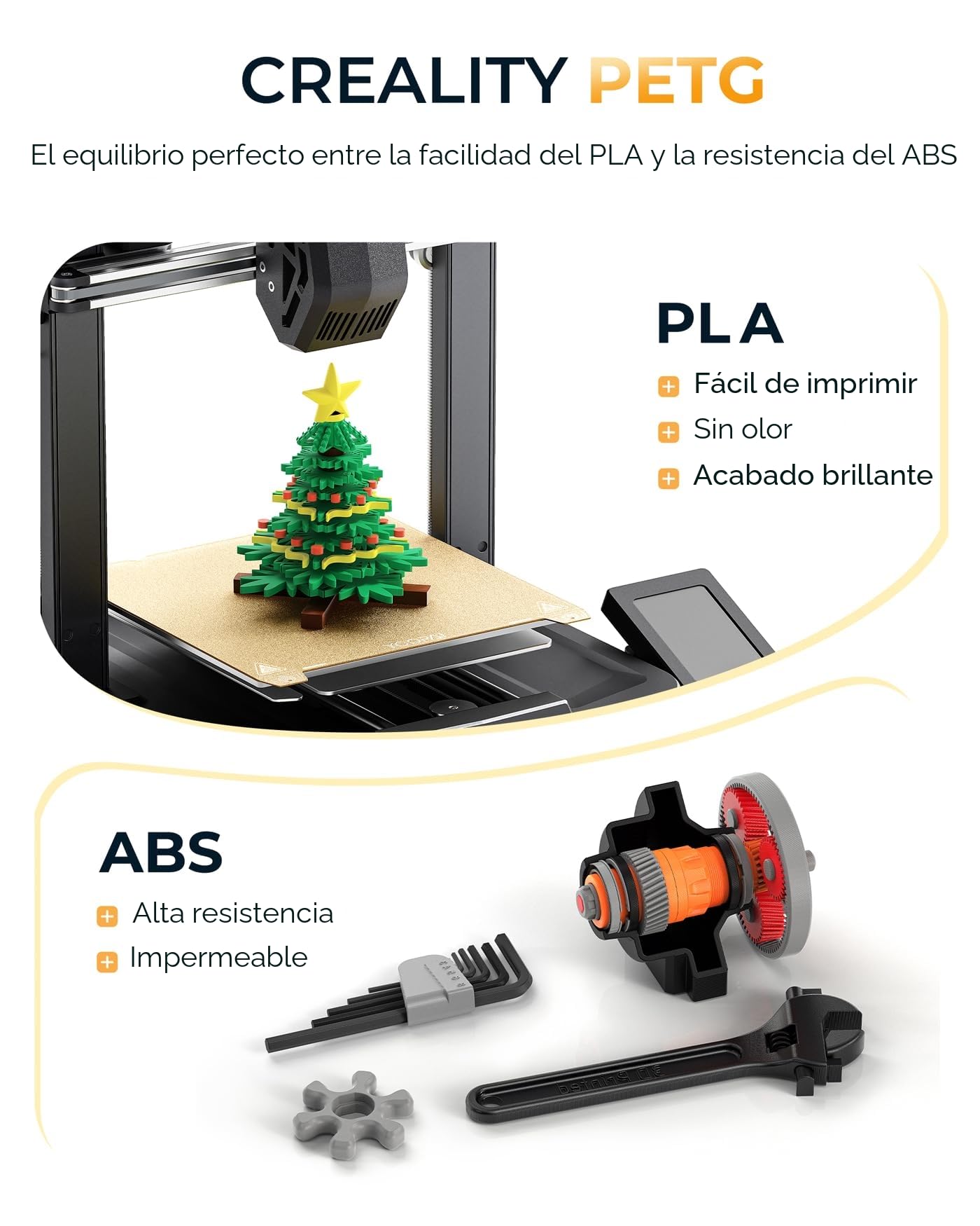 Creality Filamento PETG 1.75mm, Fuerte Tenacidad, Inodoro, Mejor Fluidez, Impresora 3D Filamento Precisión Dimensional +/- 0.03mm, 1KG PETG Negro