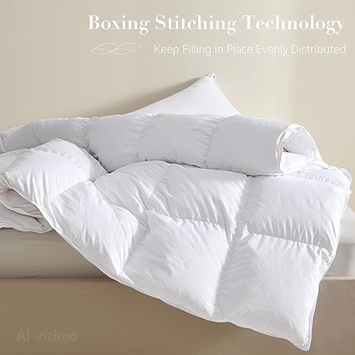 Miniatura 2 de Alanzimo Edredón de lujo de plumón de ganso tamaño King para todas las estaciones, ropa de cama blanca cálida media, relleno de edredón de plumas de