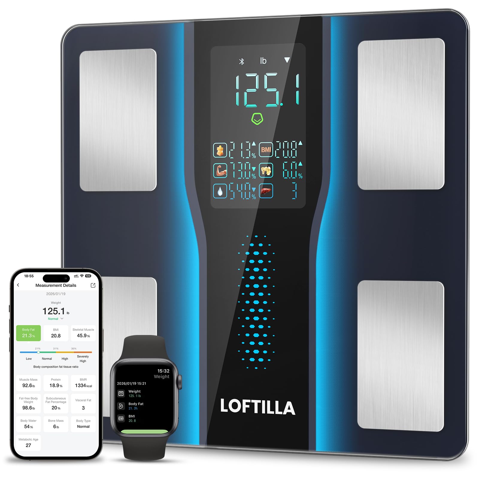 LOFTILLA Smart Scale for Body Weight, Accurate Scale with BMI Body Fat Muscle Mass, 8-in-1 Large Display, Digital Bathroom Scales for 14 Body Composition Metrics, Sync with Fitness App - 2