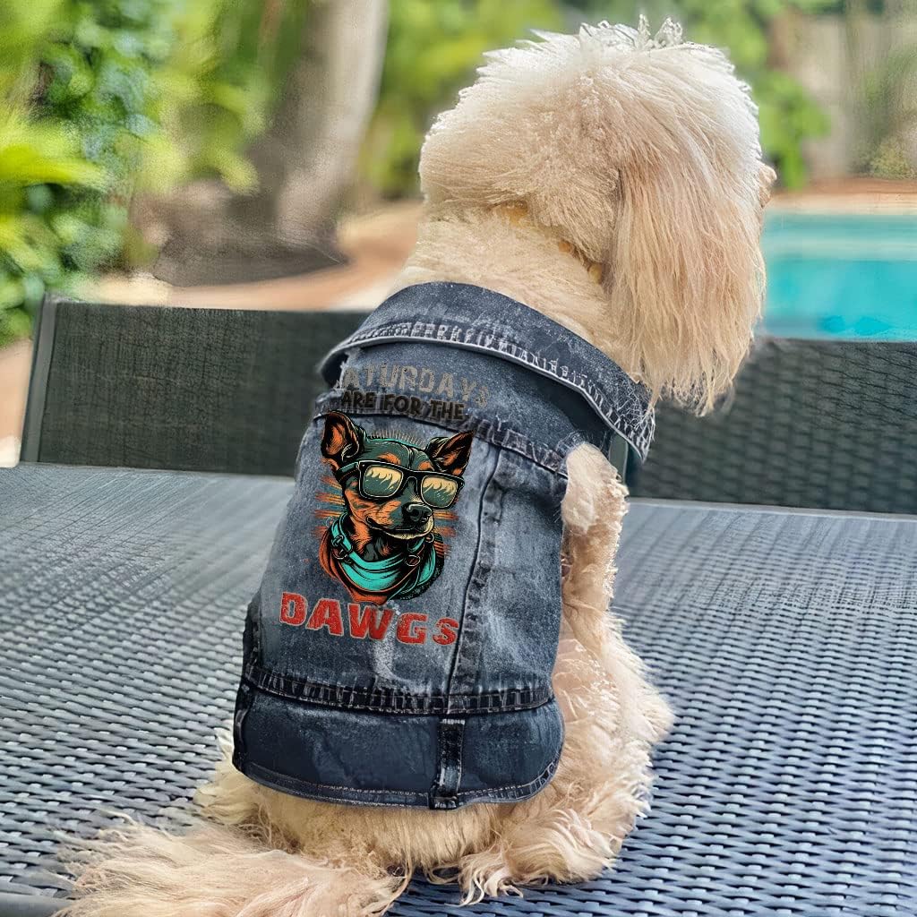 Dog with Sunglasses Dog Denim Vest - Funny Dog Denim Jacket - Printed Dog Clothing - M