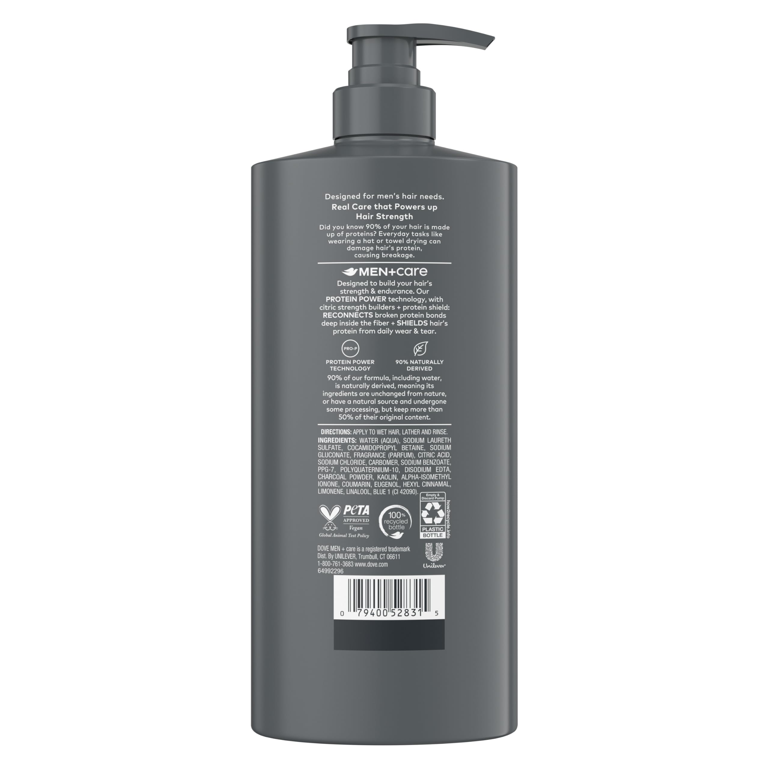 DOVE MEN + CARE Shampoo 1 count Charcoal + Clay for Real Hair that Powers Up Hair Strength, with Deep Purifying Benefits, 28 Fl oz