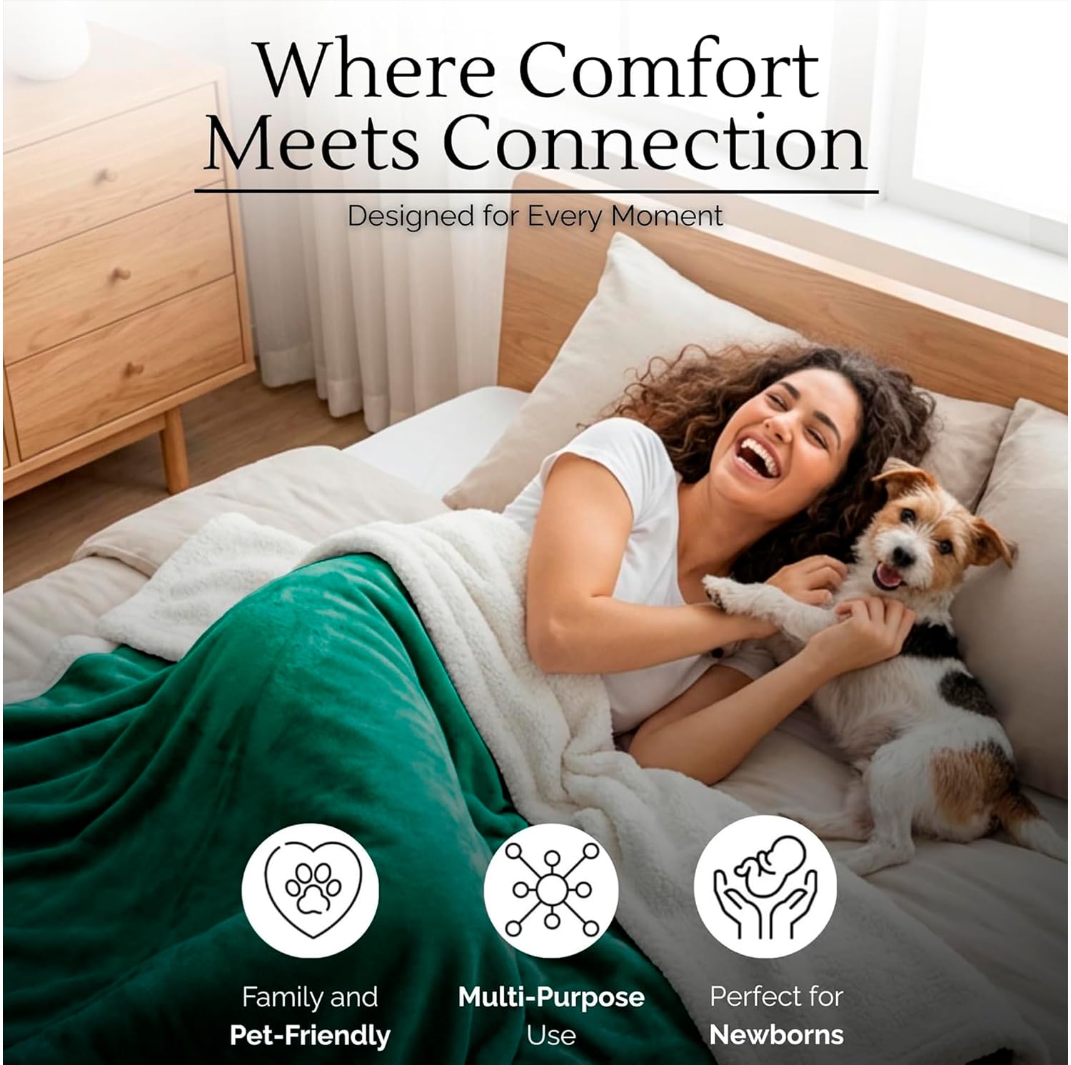 CREW FLX Waterproof Blanket for Bed Intimacy (80"x 60" Queen Size) Reversible Fleece | Sherpa, Love Blanket, Water Proof TPU Stain Proof Couch Furniture Mattress Winter Large Dog Bed Cover - Gray: Green Sherpa Fleece 80 x 60 inch