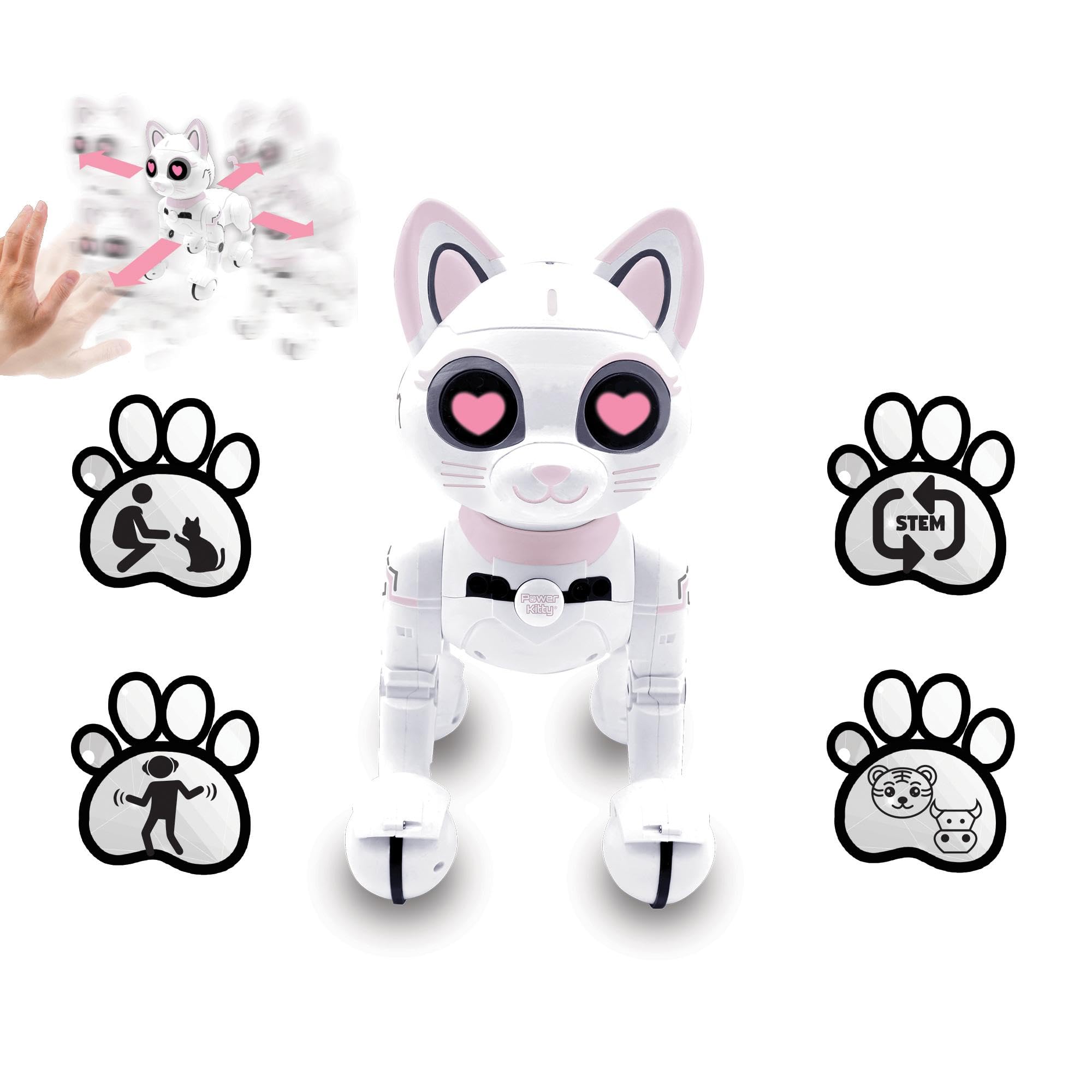 Lexibook - Power Kitty® - Gatto Robot telecomandato, Robot Intelligente programmabile, Luce, Suono, Bianco/Rosa - KITTY01LXB
