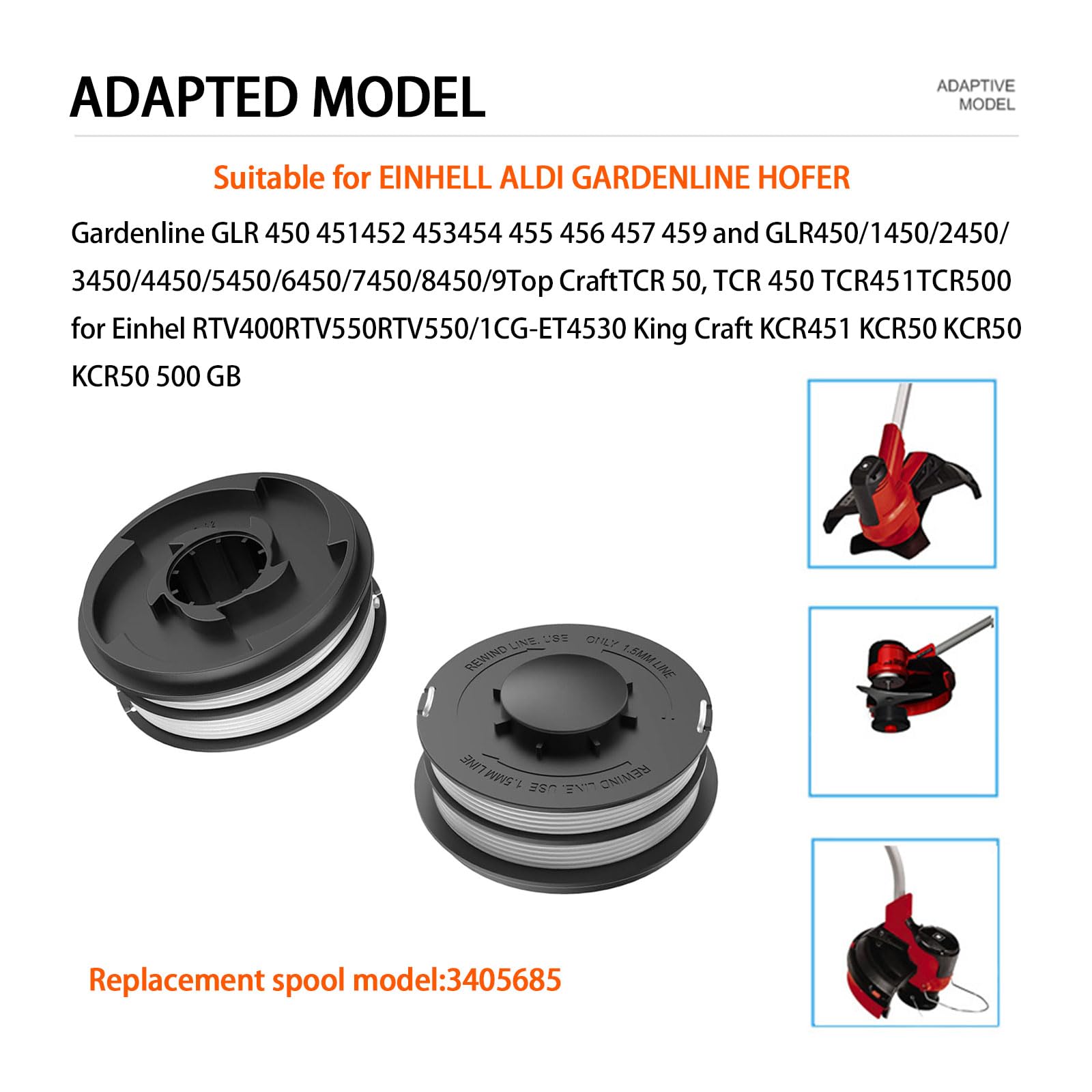 4 sztuki szpula z podwójną żyłką, do Einhell ALDI Gardenline GLR GLT GE-CT 4530, alternatywny model szpuli Einhell 3405685, do osłony szpuli Einhell TLE-02-1