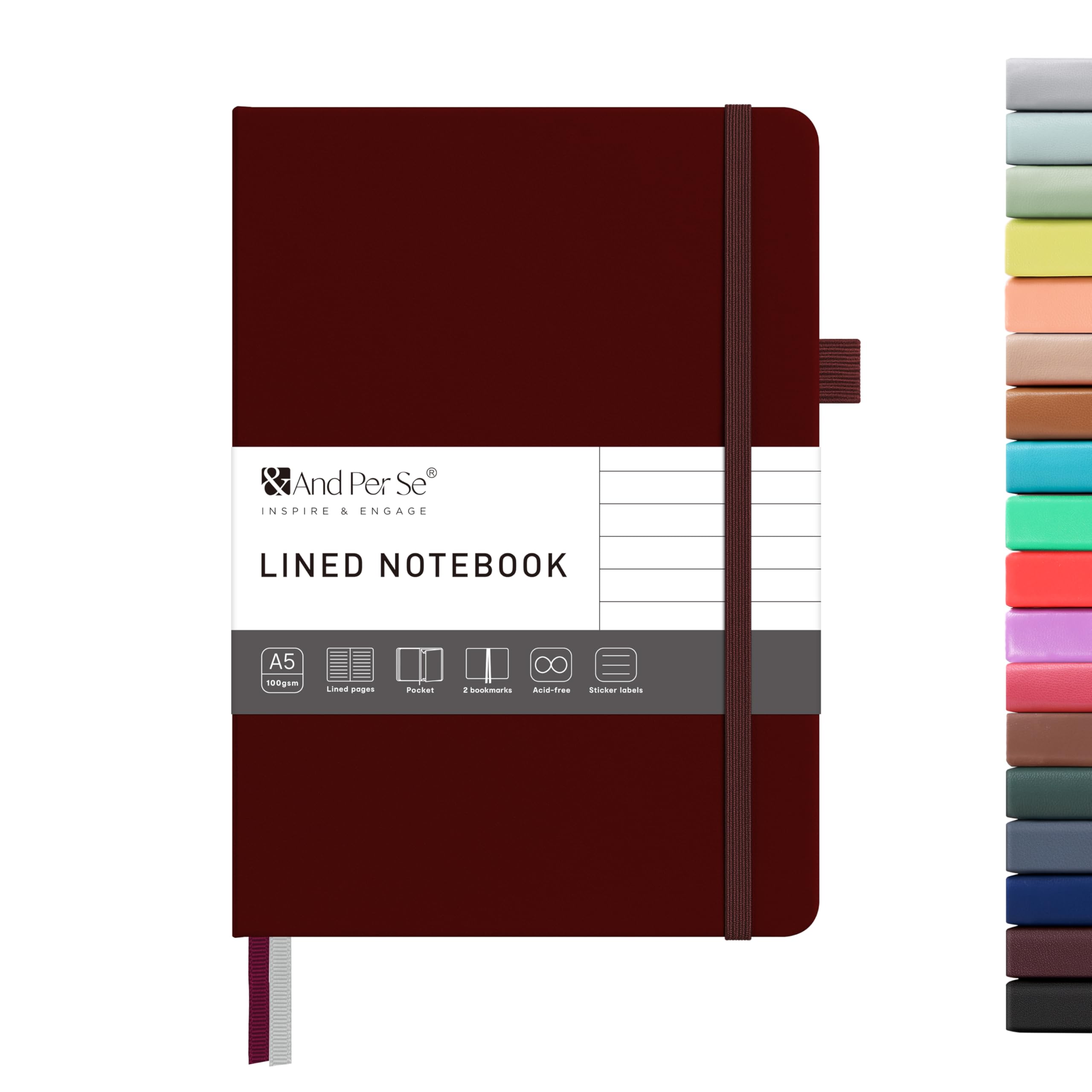 &And Per Se Lined Journal Notebook – A5 5.7”x8” College Ruled, 160 Pages, 100gsm Thick Paper, Journaling Notebooks for Writing (Dark Red)