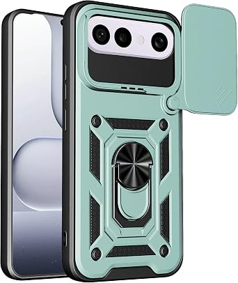 Compatible with vivo S50 Pro mini/vivo X300 FE Phone Case [Shockproof Design][Magnetic Stand, Sliding Window for Lens] Green